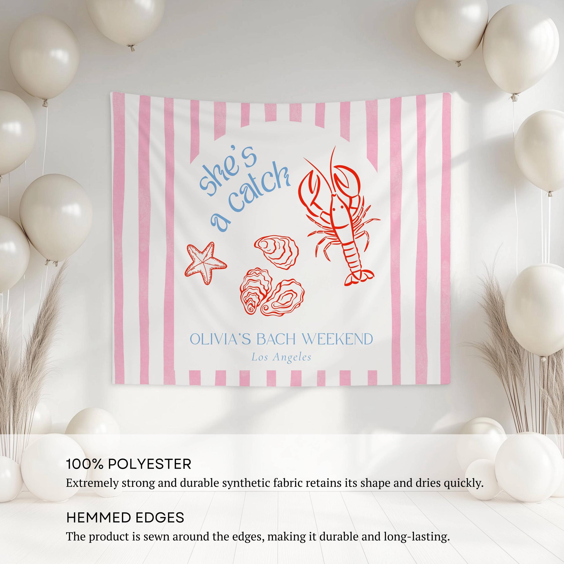 Shes a Catch Bachelorette Party Sign Custom Coastal Bach Party Banner East Coast Bridal Shower Photo Backdrop Lobster Bridal Shower Decor - LAUMIANstudio