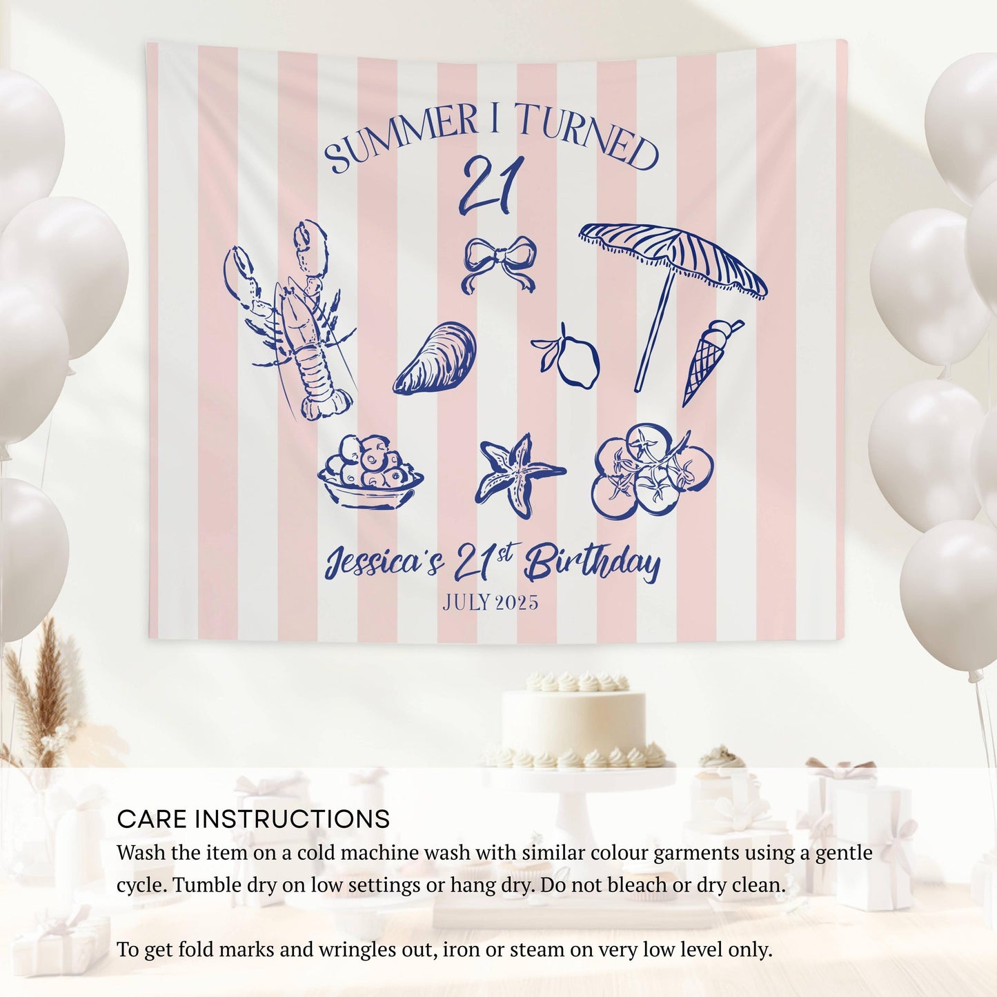 21st Birthday Patry Decor Summer I Turned 21 Banner Personalized Twenty First Birthday Welcome Sign Summer Coastal Birthday Photo Backdrop - LAUMIANstudio