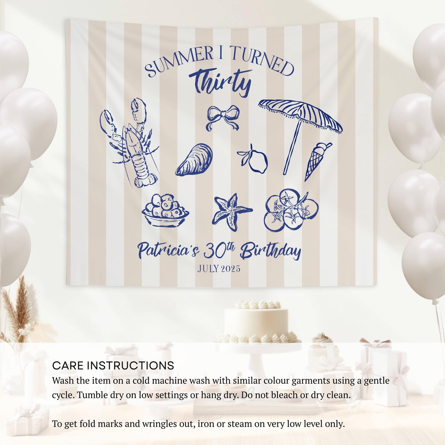 Summer I Turned Birthday Banner Custom Coastal Birthday Party Decor Beach 30th Birthday Tapestry Summer I Turned Thirty Photo Backdrop - LAUMIANstudio