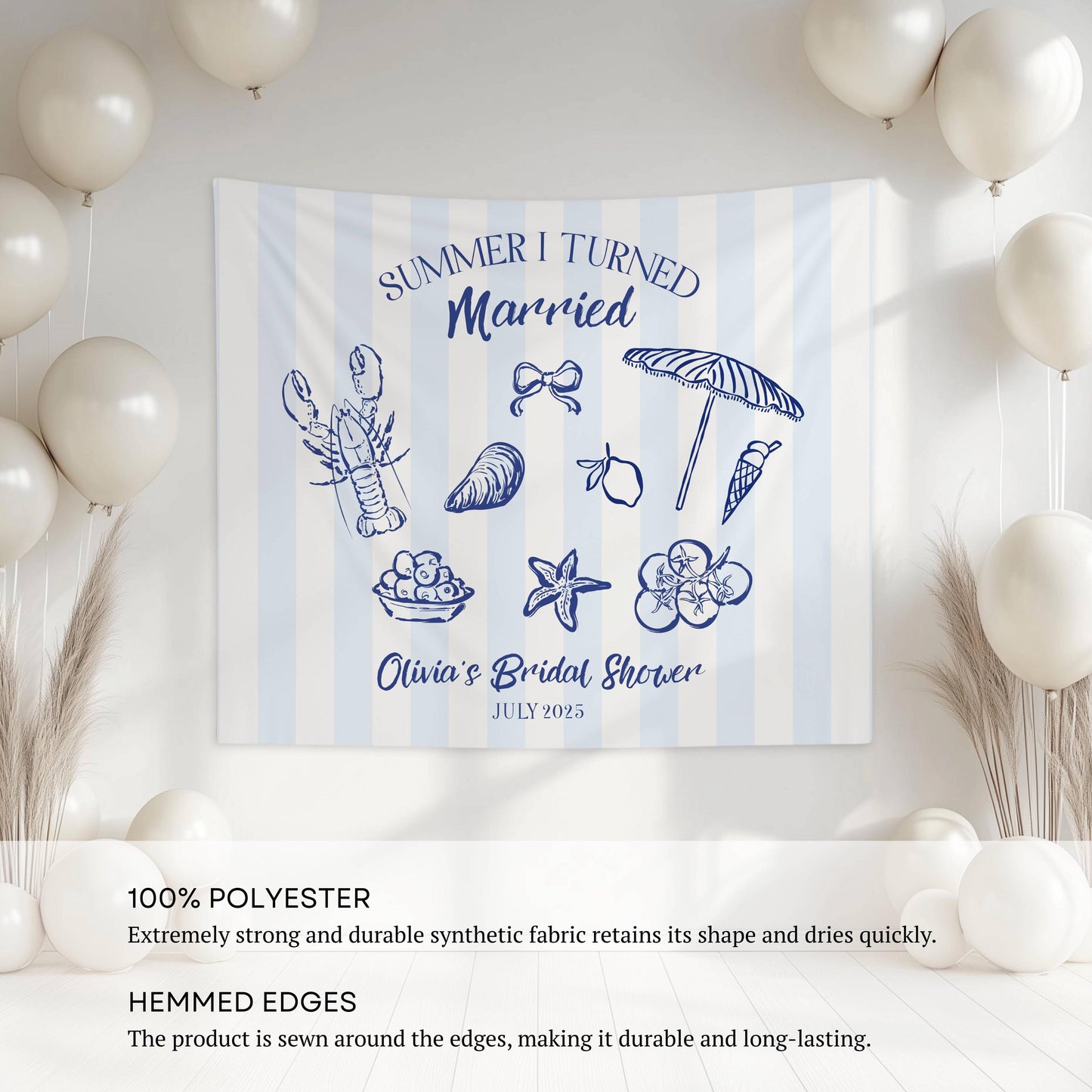 Summer I Turned Married Backdrop Custom Summer Wedding Photo Banner Coastal Bridal Shower Sign Beach Bachelorette Decor Lobster Seashell - LAUMIANstudio