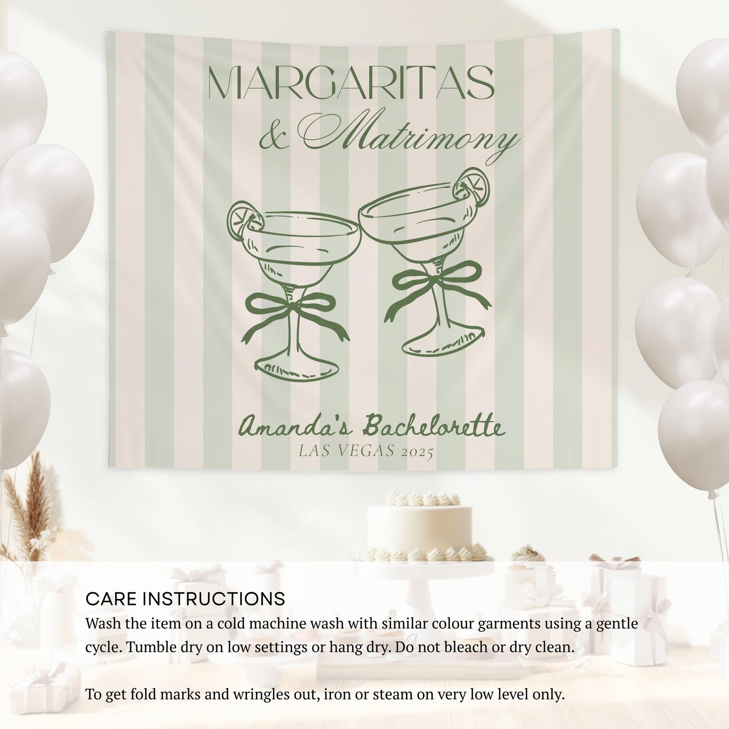 Margaritas and Matrimony Banner: Sage Green Theme Bachelorette Decor, Margarita Bridal Shower Wall Tapestry - LAUMIANstudio