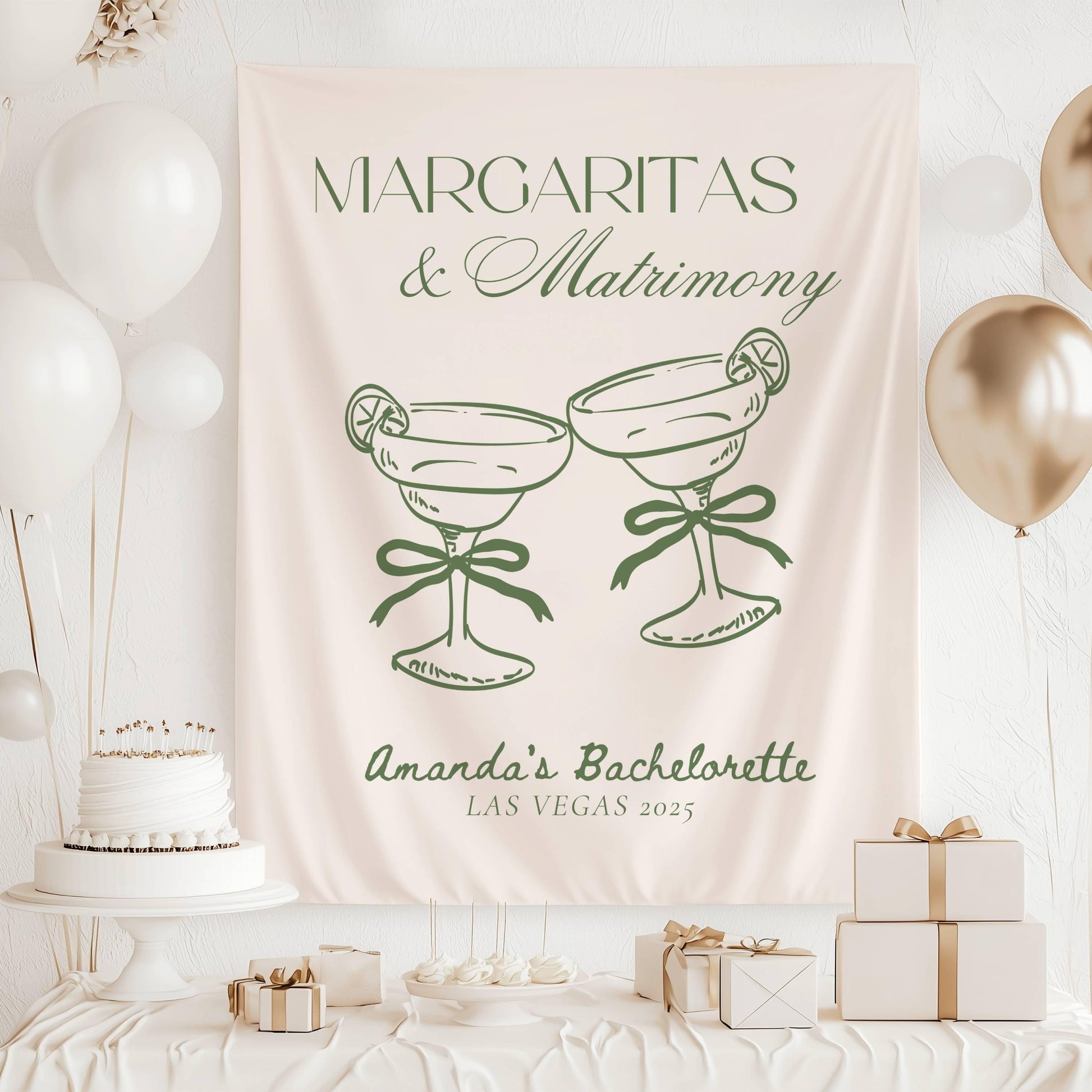Margaritas and Matrimony Banner: Sage Green Theme Bachelorette Decor, Margarita Bridal Shower Wall Tapestry - LAUMIANstudio