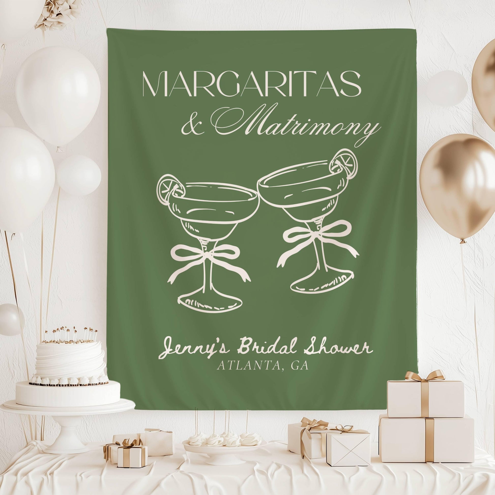 Margaritas and Matrimony Banner: Sage Green Theme Bachelorette Decor, Margarita Bridal Shower Wall Tapestry - LAUMIANstudio