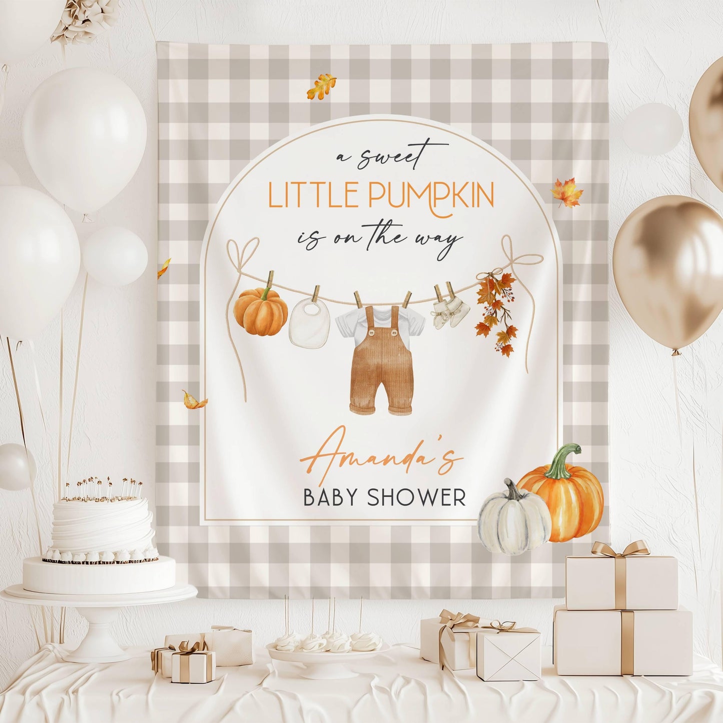 Locally Grown Pumpkin Is On The Way Baby Shower Backdrop Custom Sweet Little Pumpkin Banner Autumn Clothesline Shower Decor Fall Baby Shower - LAUMIANstudio