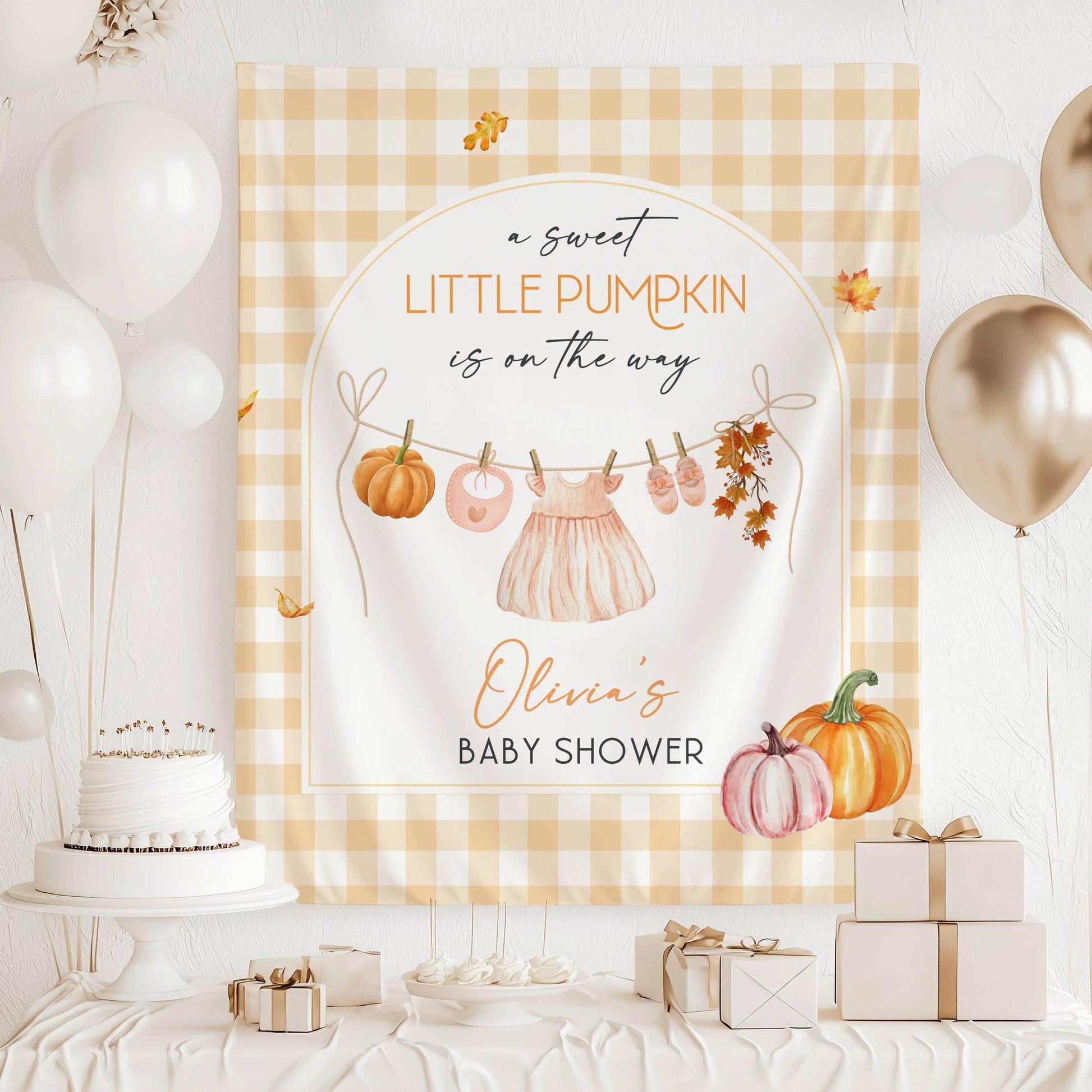 A Sweet Little Pumpkin Is On The Way Banner Baby Girl Pumpkin Shower Decor Pink Fall Baby Sprinkle Backdrop Clothesline Locally Grown Sign - LAUMIANstudio