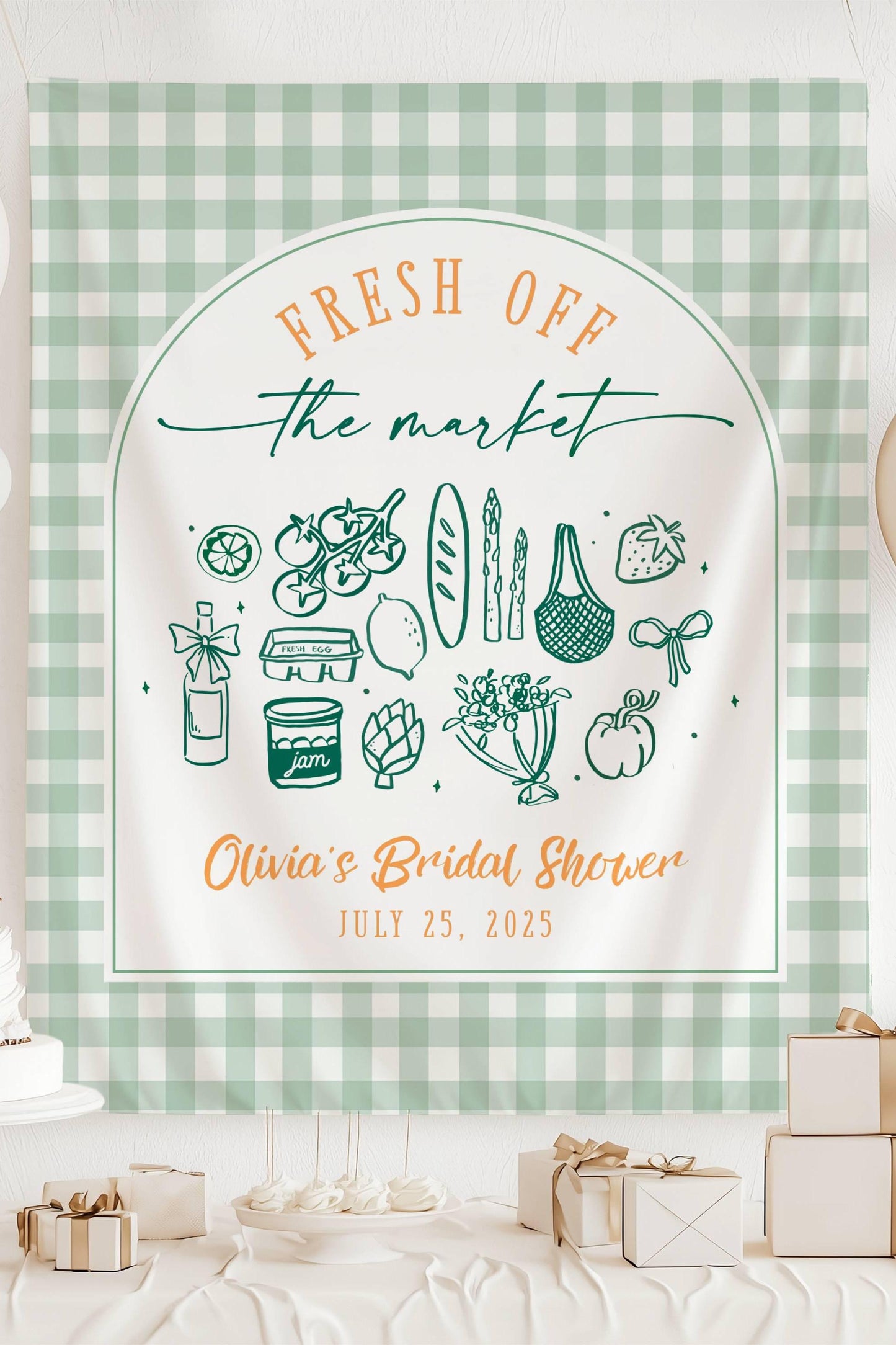 Fresh Off The Market Bachelorette Banner Off The Market Decor Bridal Shower Gingham Market Bridal Shower She's Off The Market Banner Bride - LAUMIANstudio