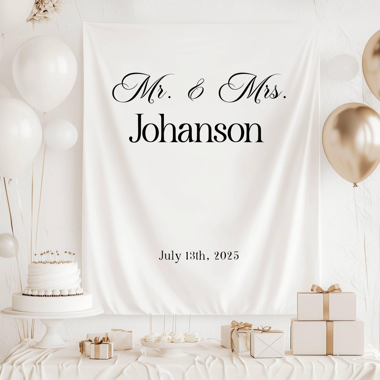 Personalized Mr. & Mrs. Backdrop Minimalist Wedding Banner Sage Green Wedding Decor Custom Bridal Shower Sign Mr Mrs Tapestry Boho Wedding - LAUMIANstudio