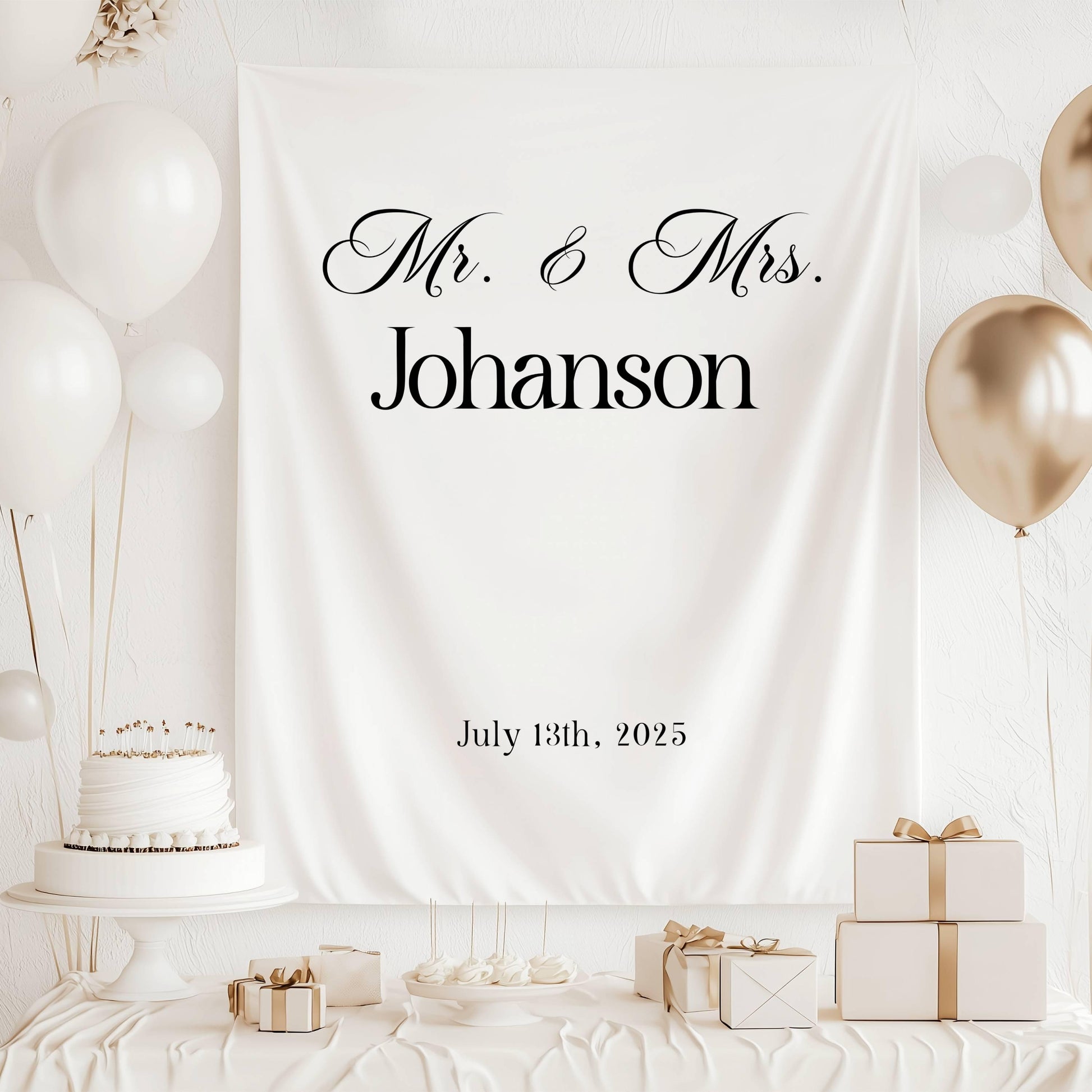Personalized Mr. & Mrs. Backdrop Minimalist Wedding Banner Sage Green Wedding Decor Custom Bridal Shower Sign Mr Mrs Tapestry Boho Wedding - LAUMIANstudio