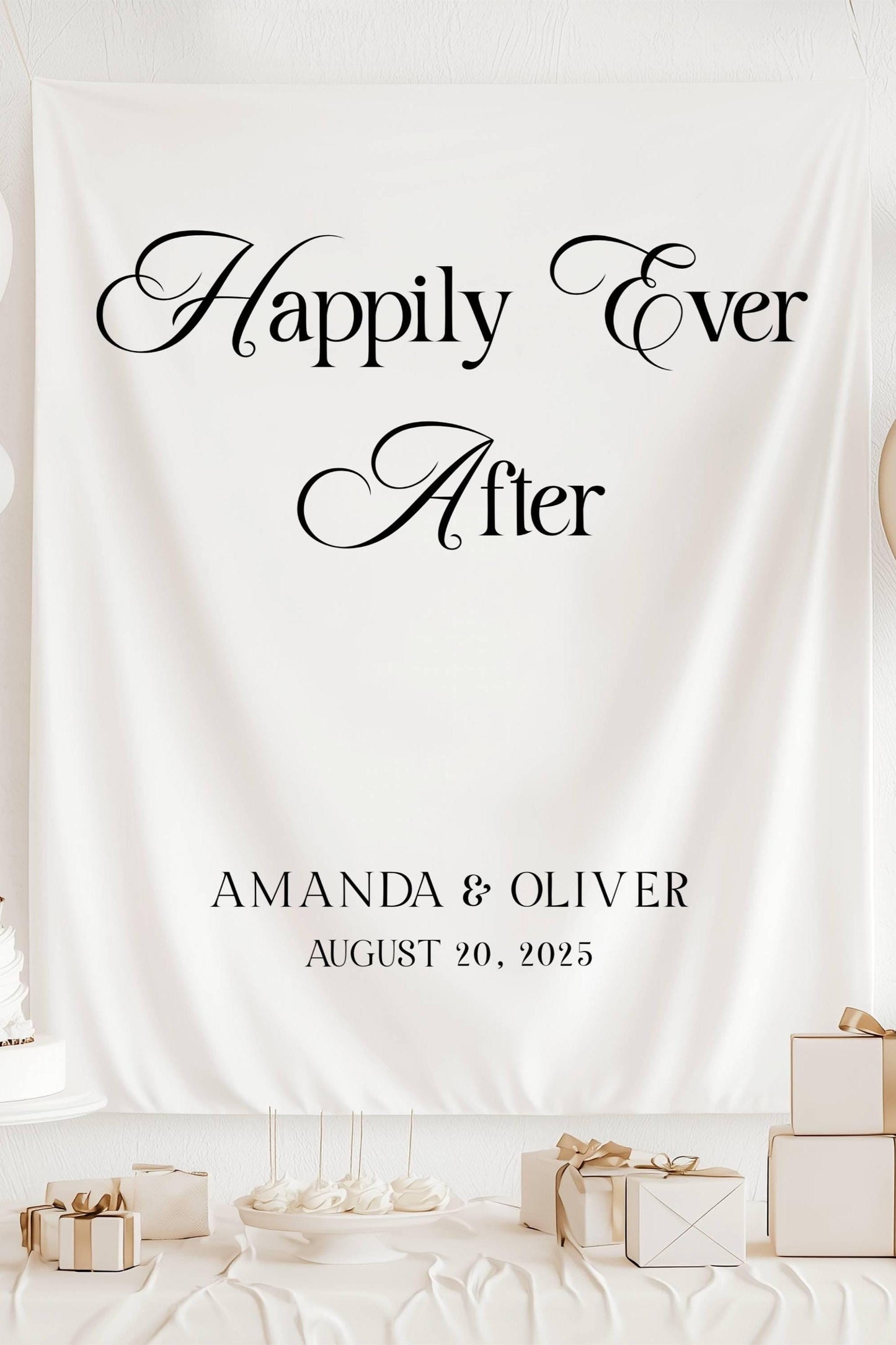 Happily Ever After Backdrop Custom Wedding Date Fabric Banner Garden Wedding Decoration Mr Mrs Name Wall Tapestry Happily Ever After Sign - LAUMIANstudio