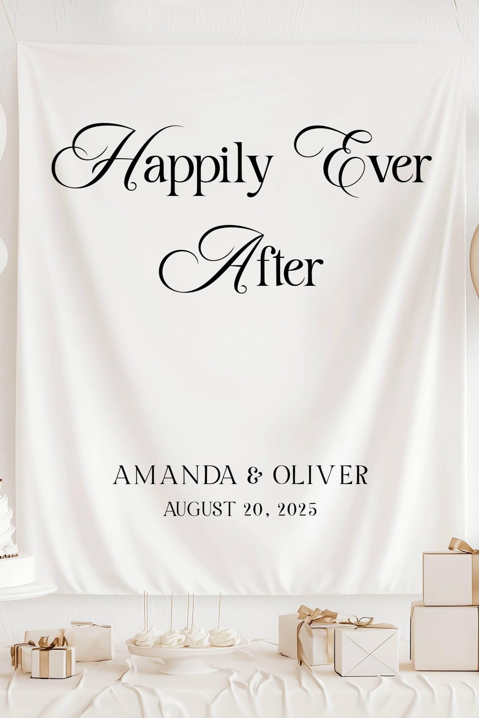 Happily Ever After Backdrop Custom Wedding Date Fabric Banner Garden Wedding Decoration Mr Mrs Name Wall Tapestry Happily Ever After Sign - LAUMIANstudio