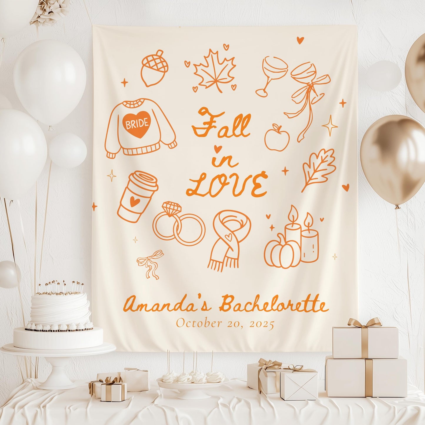 Fall in Love Bachelorette Banner Autumn Bridal Shower Backdrop Custom Fall Wall Tapestry Fall in Love Bach Weekend Fabric Sign Pumpkin Patch - LAUMIANstudio