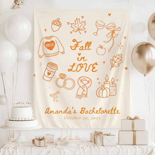 Fall in Love Bachelorette Banner Autumn Bridal Shower Backdrop Custom Fall Wall Tapestry Fall in Love Bach Weekend Fabric Sign Pumpkin Patch - LAUMIANstudio