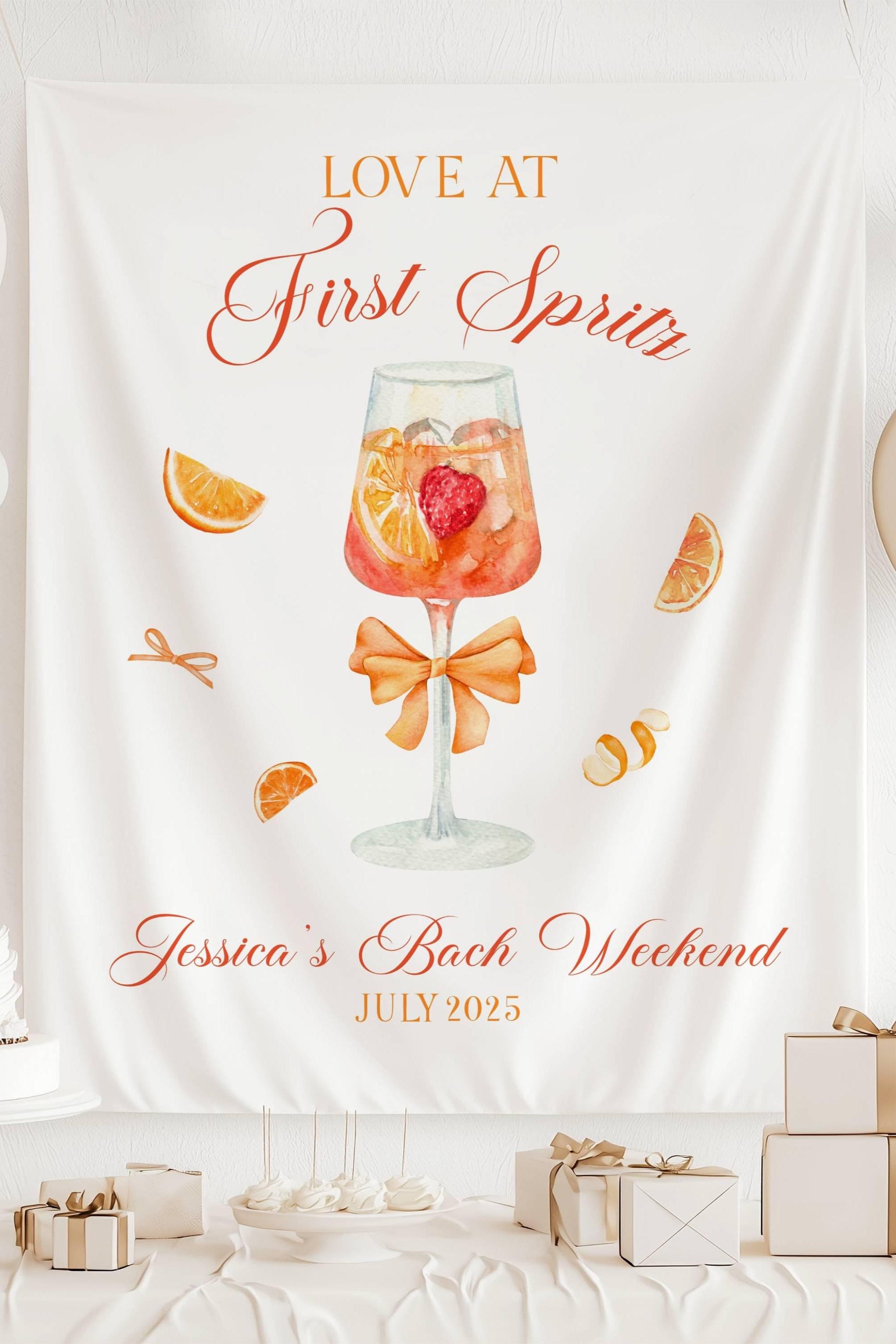 Custom Love at First Spritz Backdrop Aperol Spritz Bridal Shower Banner Orange Spritz Bachelorette Backdrop Summer Cocktail Party Decor - LAUMIANstudio