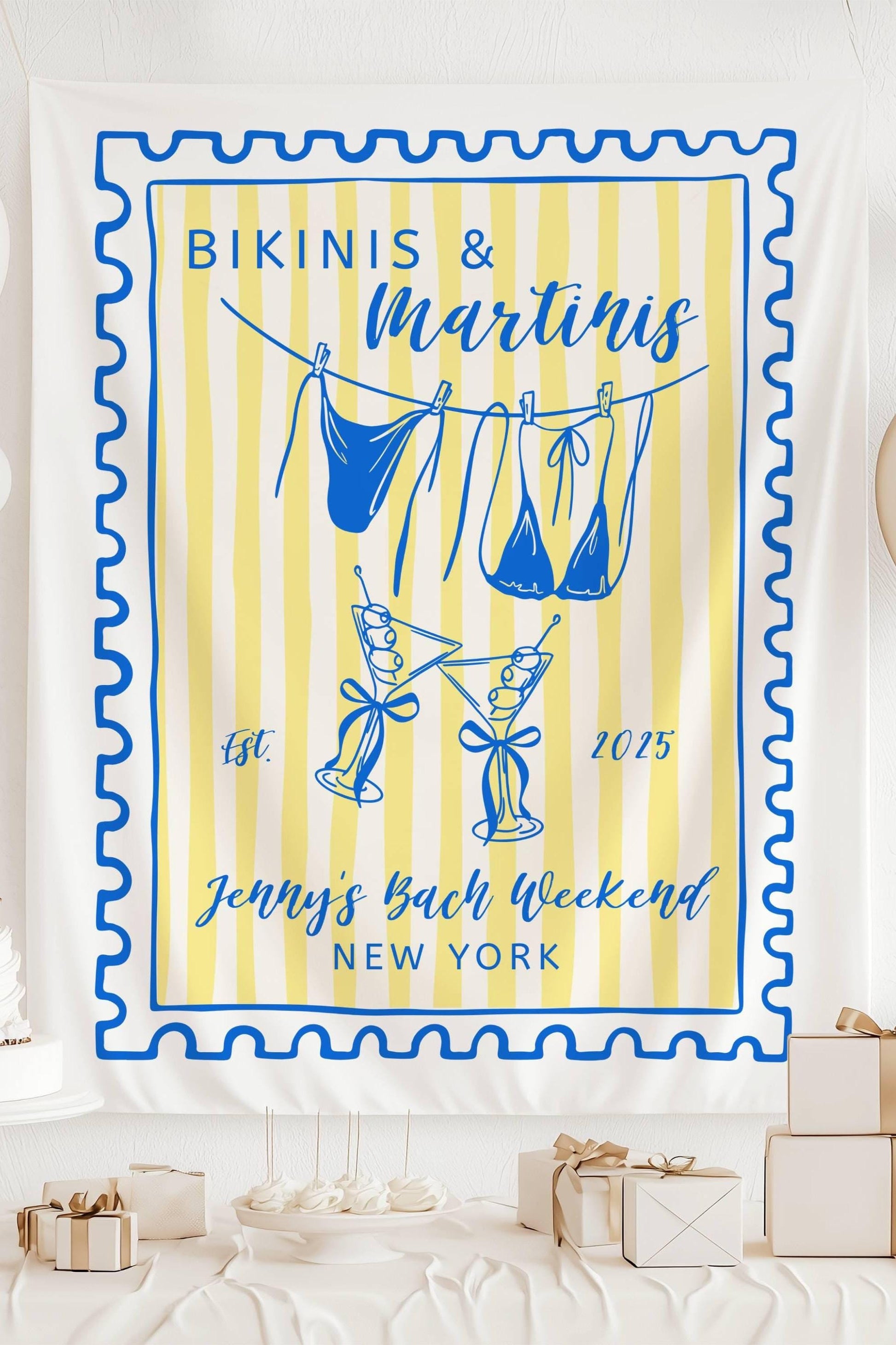 Trendy Bachelorette Banner Bikinis and Martinis Backdrop Beach Bach Banner Custom Amalfi Coast Bridal Shower Welcome Sign Cocktail Decor - LAUMIANstudio