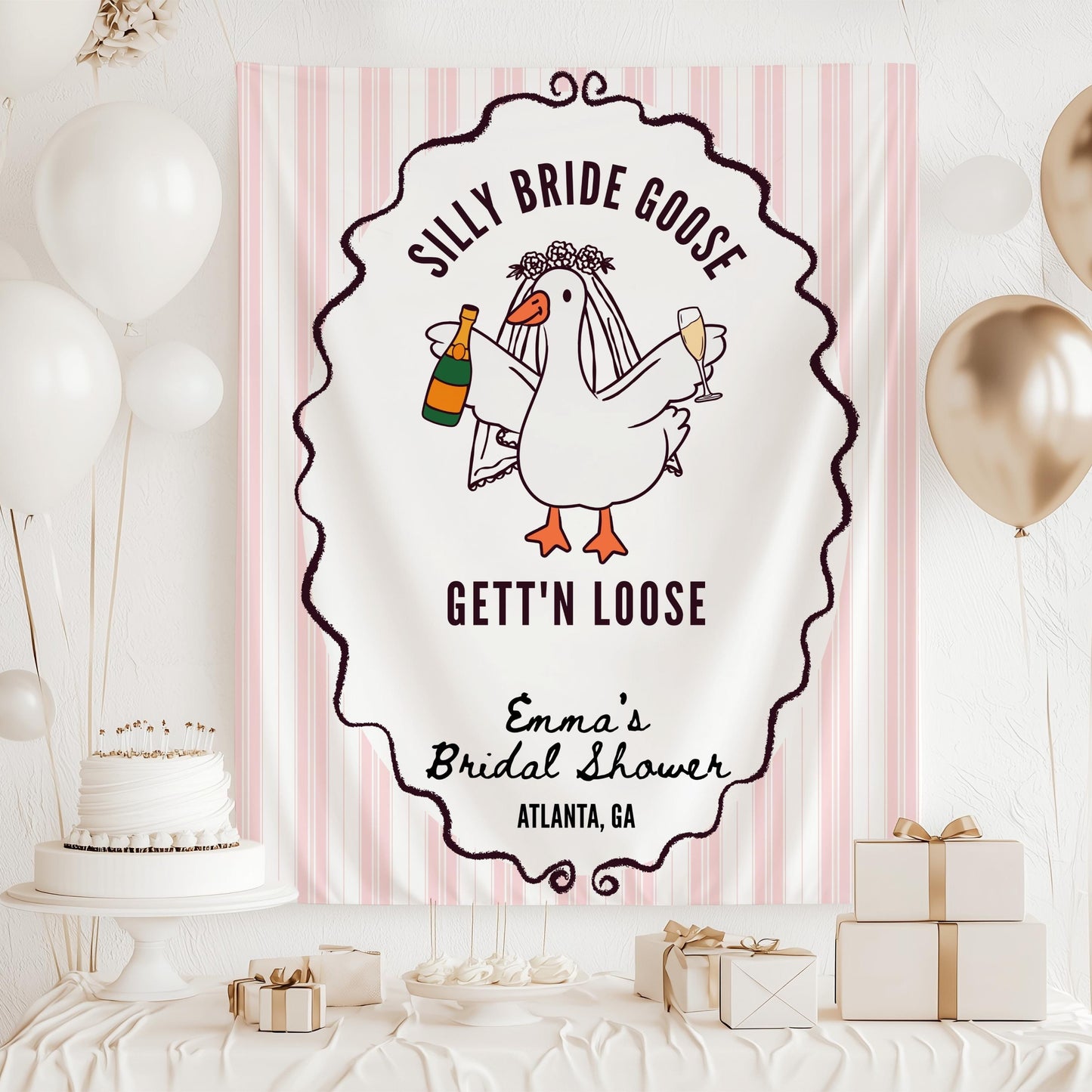 Mrs Silly Goose Banner Custom Bridal Silly Goose Bachelorette Backdrop Bridal Shower Silly Goose Tapestry Funny Silly Goose Sign Bach Decor - LAUMIANstudio