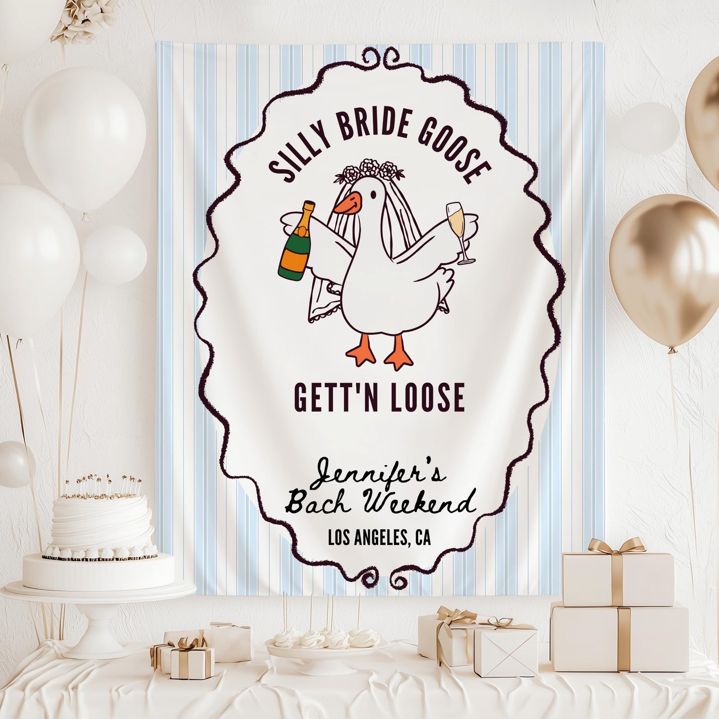Mrs Silly Goose Banner Custom Bridal Silly Goose Bachelorette Backdrop Bridal Shower Silly Goose Tapestry Funny Silly Goose Sign Bach Decor - LAUMIANstudio