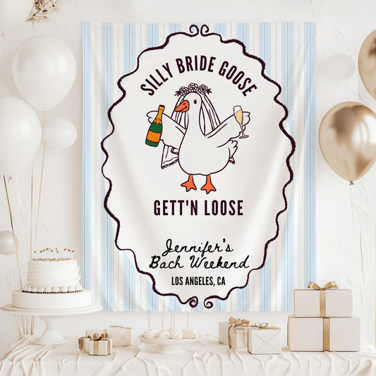 Mrs Silly Goose Banner Custom Bridal Silly Goose Bachelorette Backdrop Bridal Shower Silly Goose Tapestry Funny Silly Goose Sign Bach Decor - LAUMIANstudio