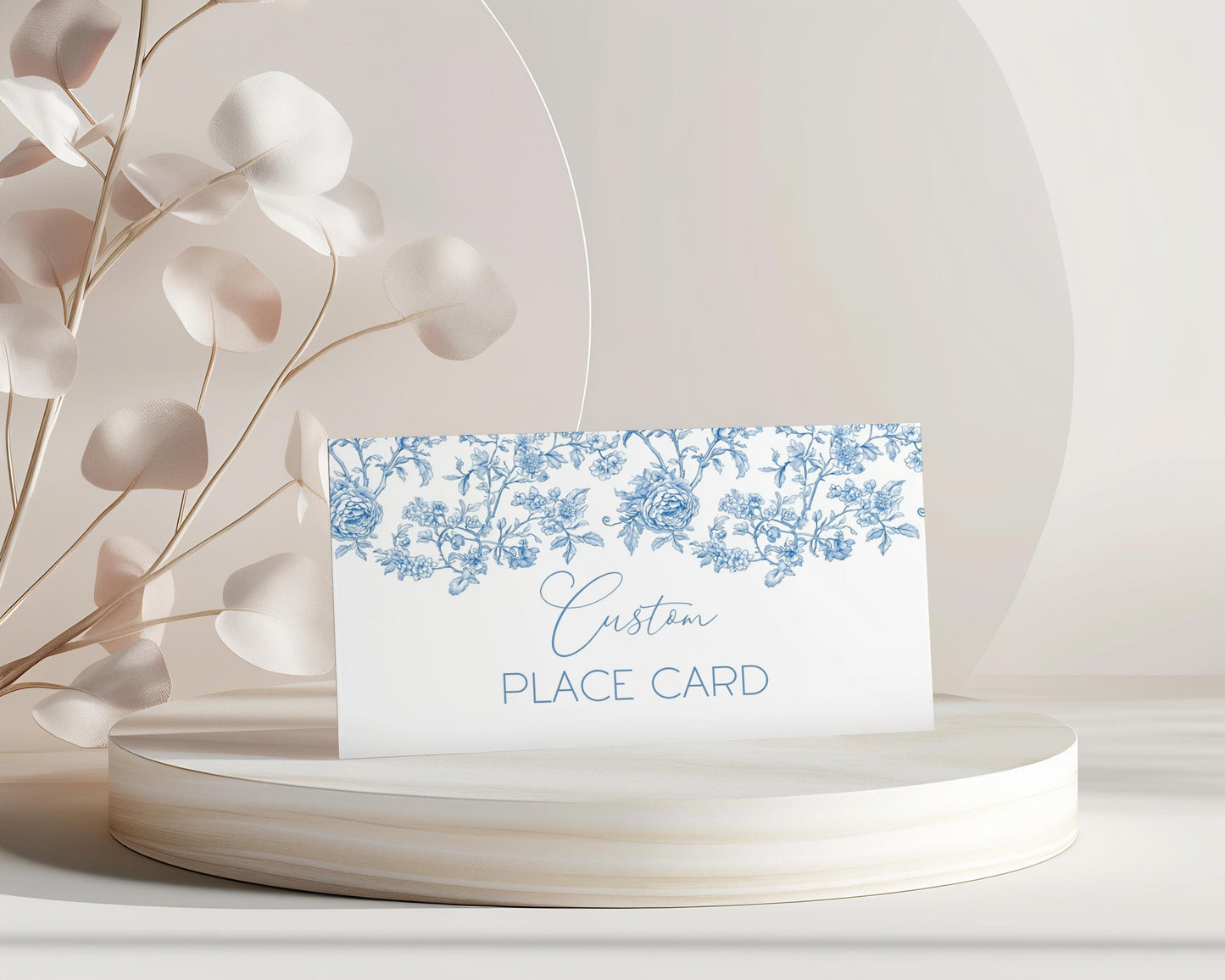 Blue Bow Place Card Blue Baby Sprinkle Meal Card Template Floral Baby Shower Name Card Elegant Toile de Jouy Table Card Printable Template - LAUMIANstudio