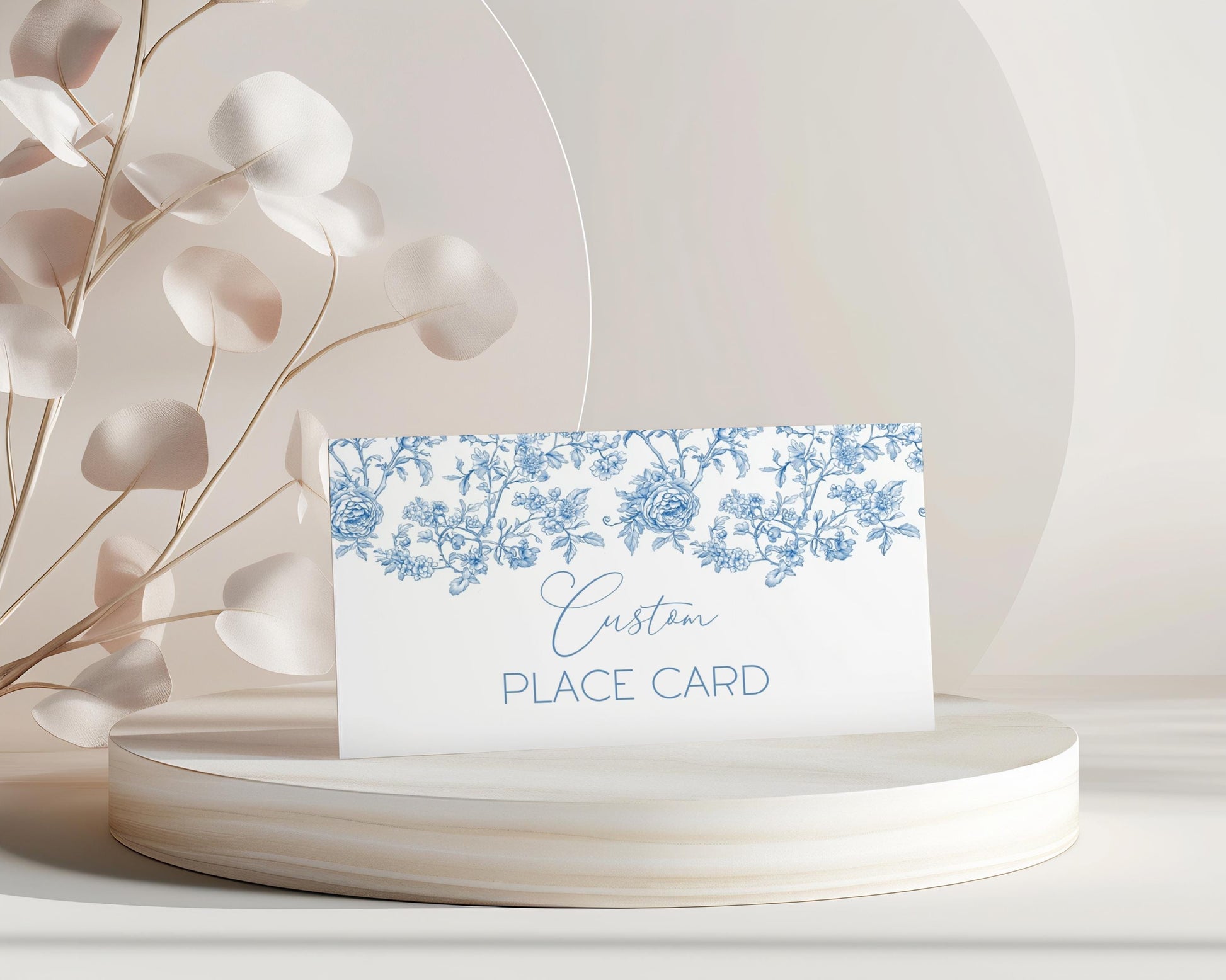 Blue Bow Place Card Blue Baby Sprinkle Meal Card Template Floral Baby Shower Name Card Elegant Toile de Jouy Table Card Printable Template - LAUMIANstudio
