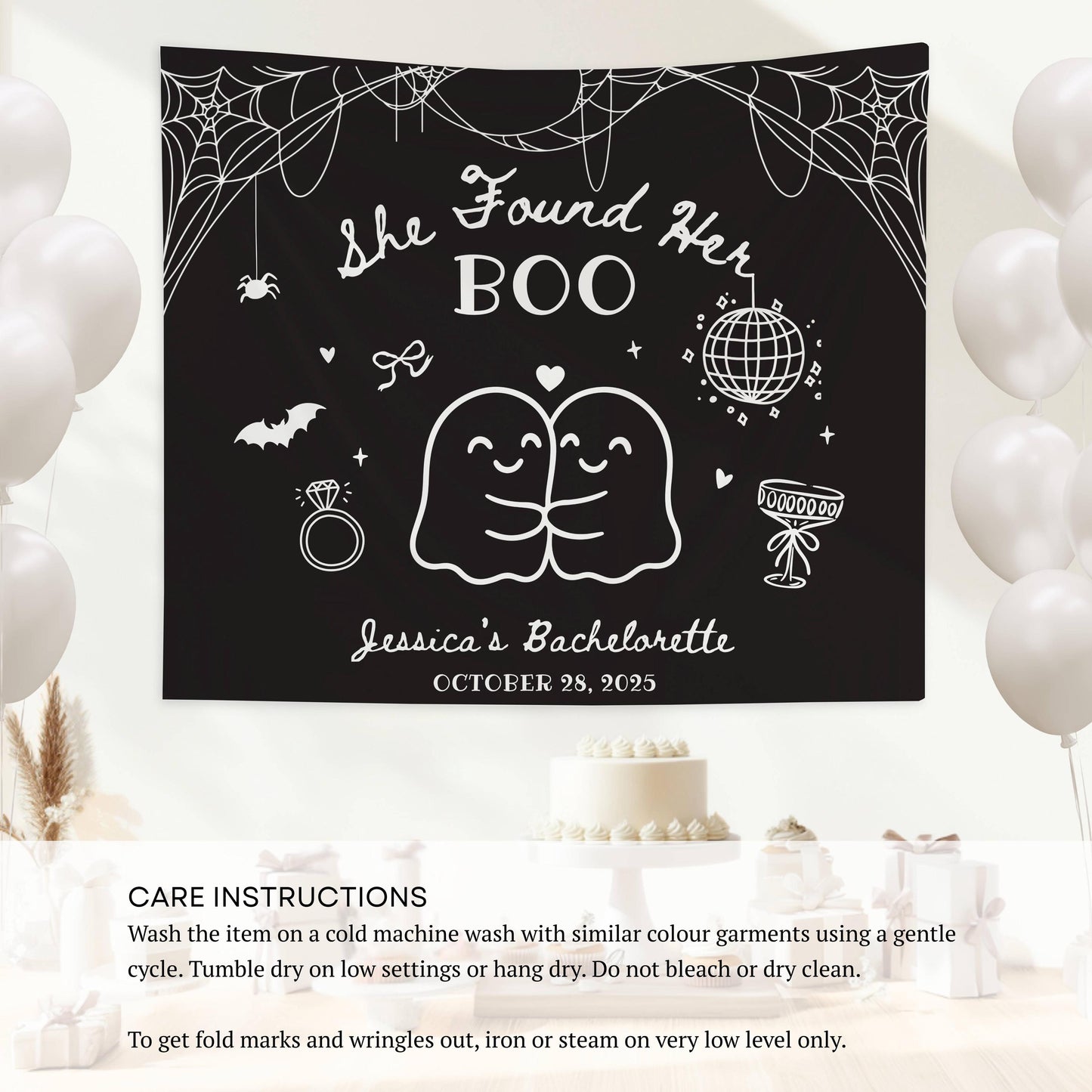 Spooky Bachelorette Party Banner Custom Cute Ghost Bachelorette Banner She Found Her Boo Backdrop Ghost Bridal Shower Fabric Sign Halloween - LAUMIANstudio