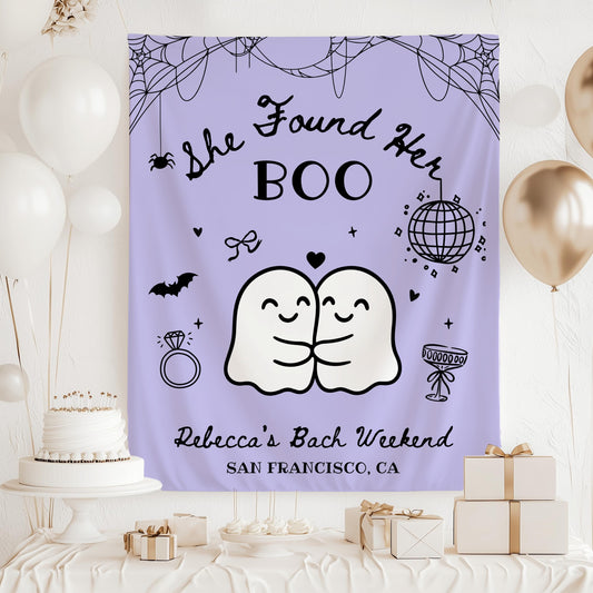 Spooky Bachelorette Party Banner Custom Cute Ghost Bachelorette Banner She Found Her Boo Backdrop Ghost Bridal Shower Fabric Sign Halloween - LAUMIANstudio