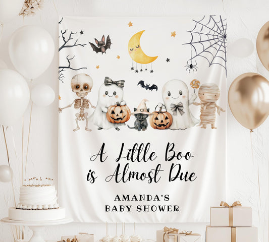 Little Boo is Almost Due Banner Little Boo Baby Shower Decor Spooky Baby Shower Backdrop Halloween Baby Sprinkle Sign Boo is on the Way Sign - LAUMIANstudio