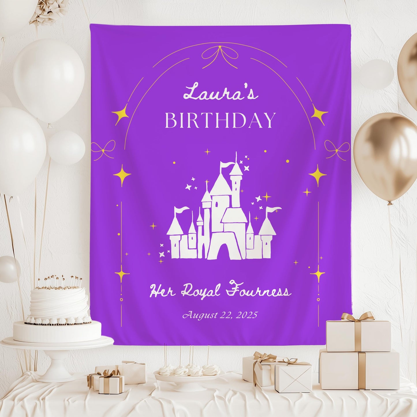 Princess 3rd Birthday Banner Princess Castle 5th Birthday Party Decor Four Ever a Princess Birthday Backdrop Princess Birthday Welcome Sign - LAUMIANstudio