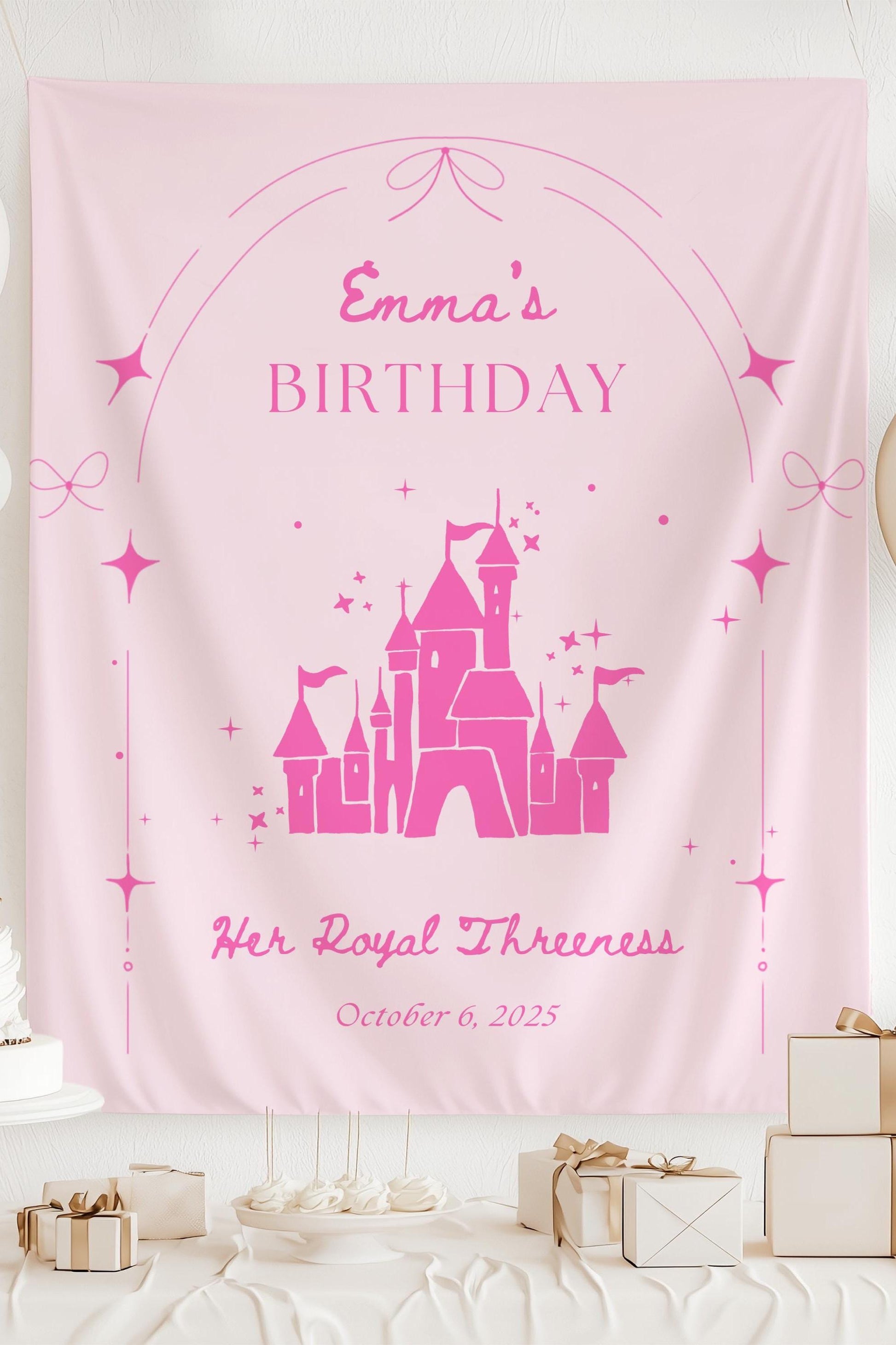 Princess 3rd Birthday Banner Princess Castle 5th Birthday Party Decor Four Ever a Princess Birthday Backdrop Princess Birthday Welcome Sign - LAUMIANstudio