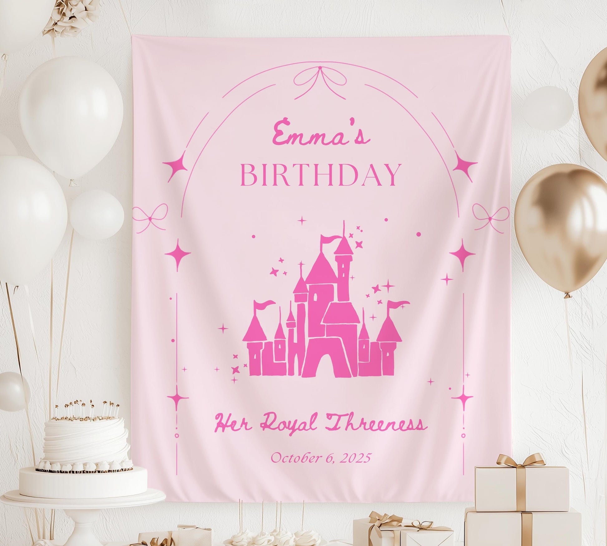 Princess 3rd Birthday Banner Princess Castle 5th Birthday Party Decor Four Ever a Princess Birthday Backdrop Princess Birthday Welcome Sign - LAUMIANstudio