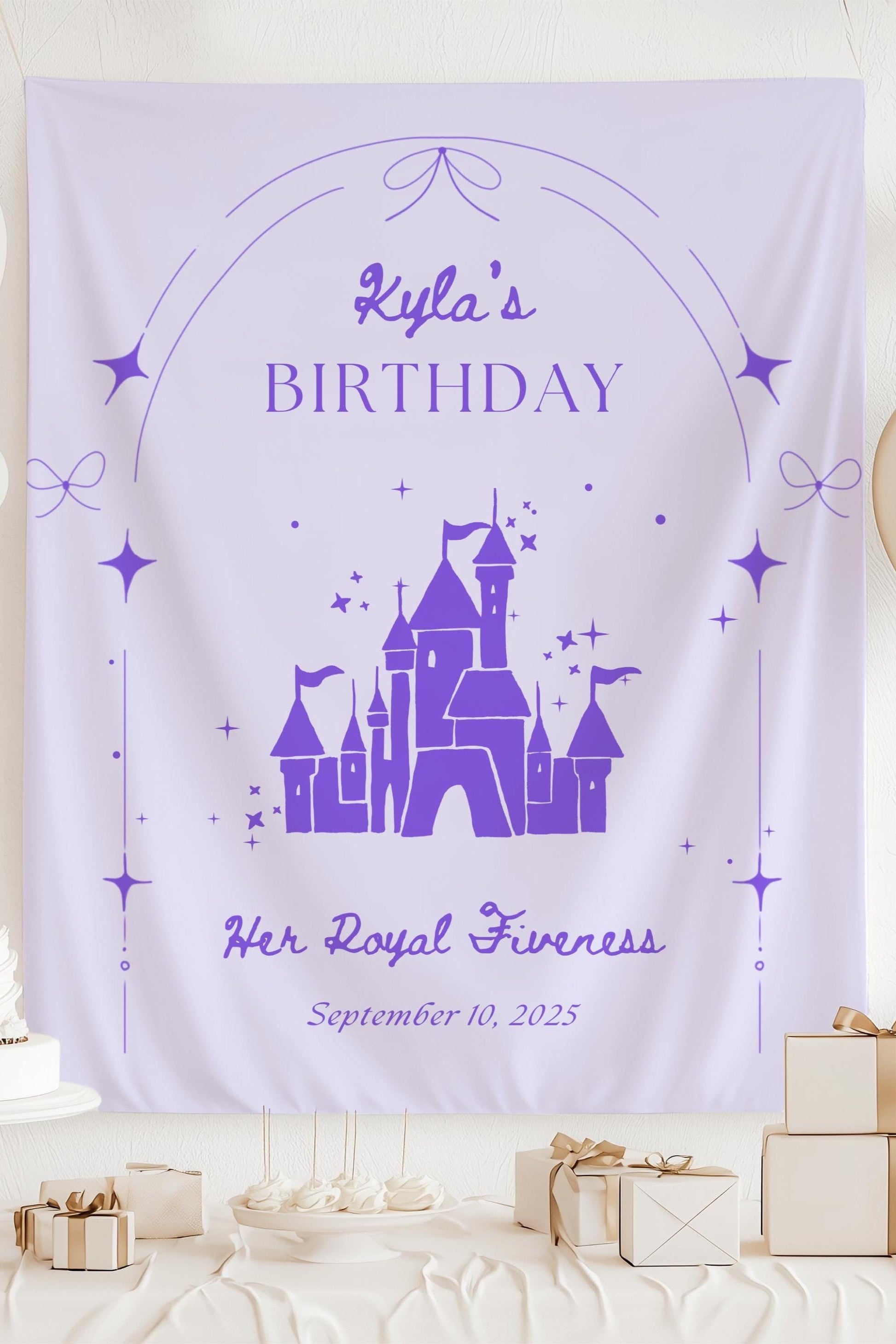 Princess Castle Birthday Decor Girl 3rd 4th 5th 6th Birthday Party Banner Four Ever a Princess Backdrop Personalized Princess Party Decor - LAUMIANstudio