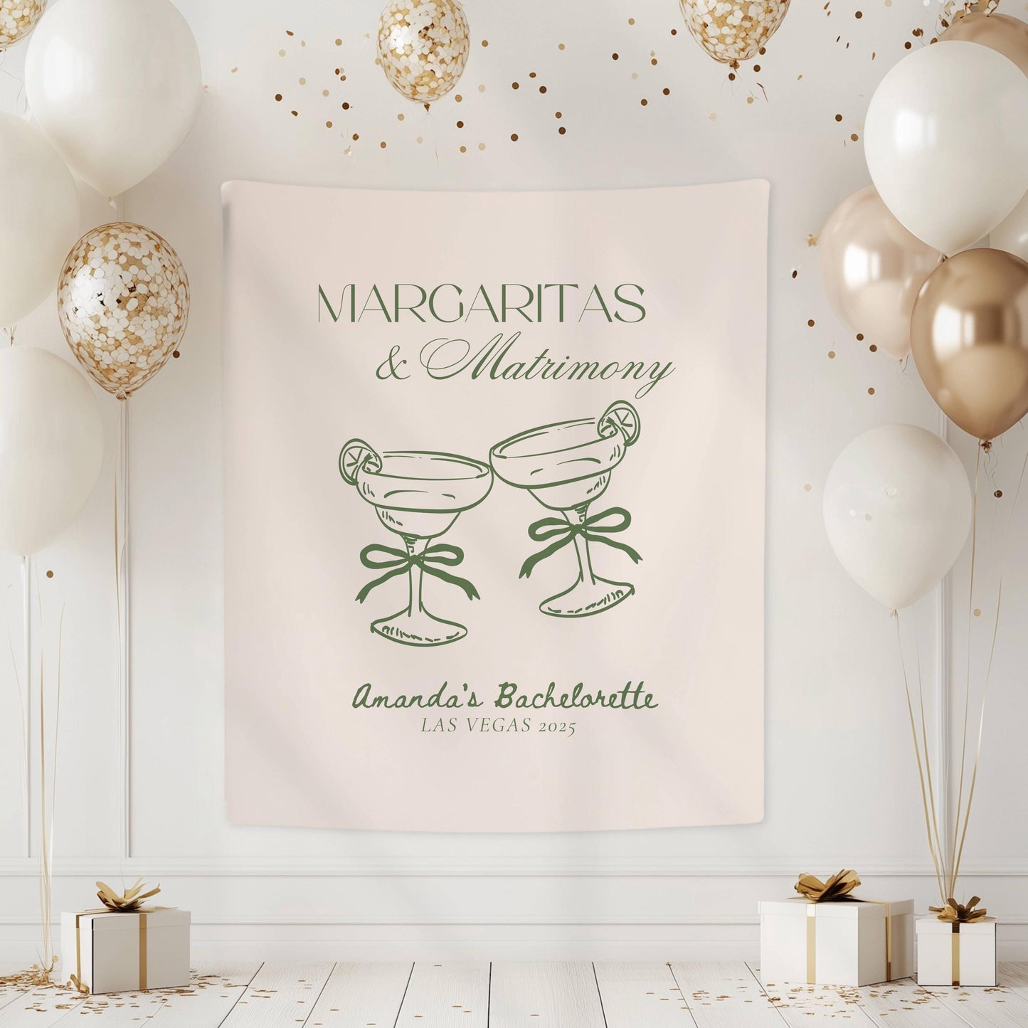 Margaritas and Matrimony Banner: Sage Green Theme Bachelorette Decor, Margarita Bridal Shower Wall Tapestry - LAUMIANstudio