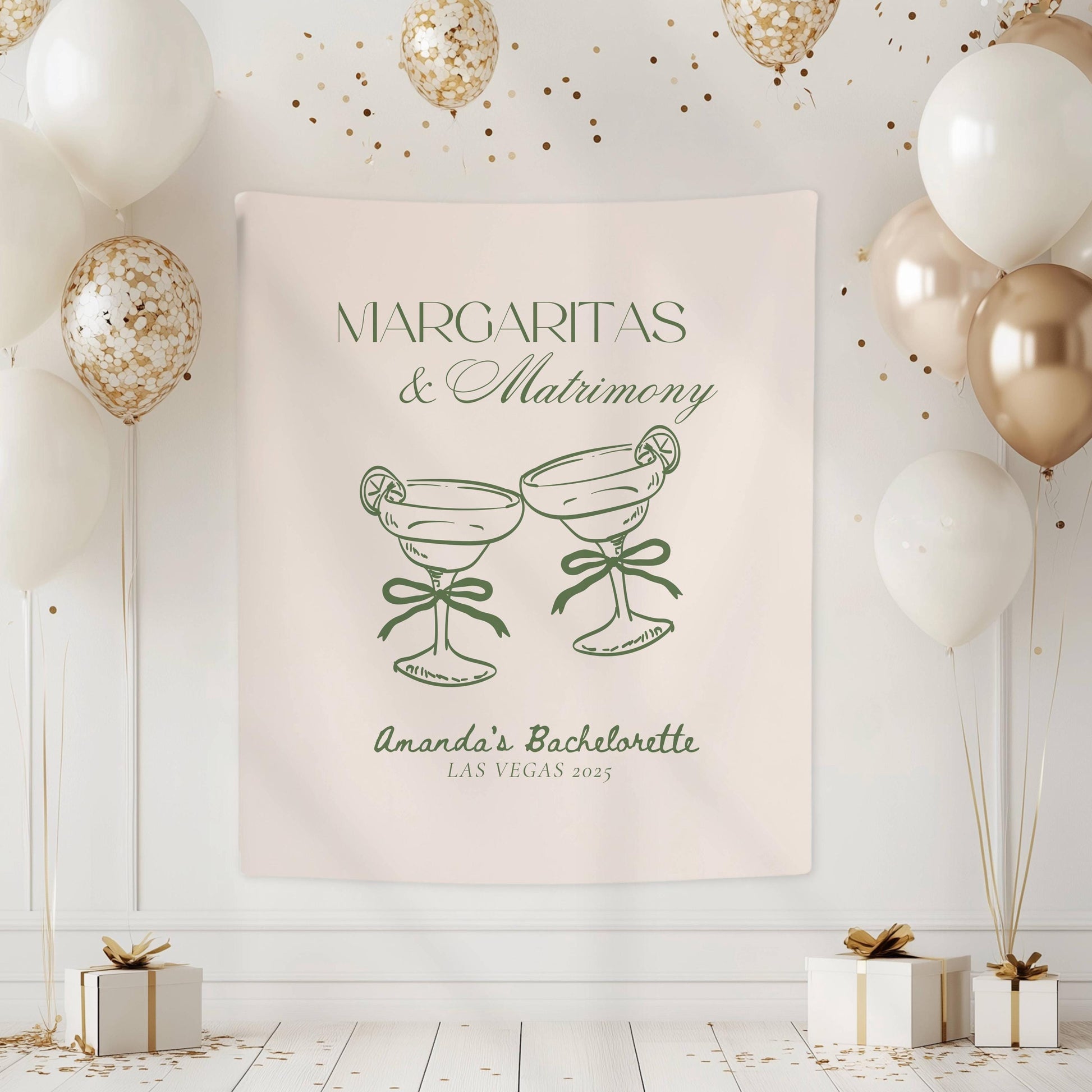 Margaritas and Matrimony Banner: Sage Green Theme Bachelorette Decor, Margarita Bridal Shower Wall Tapestry - LAUMIANstudio