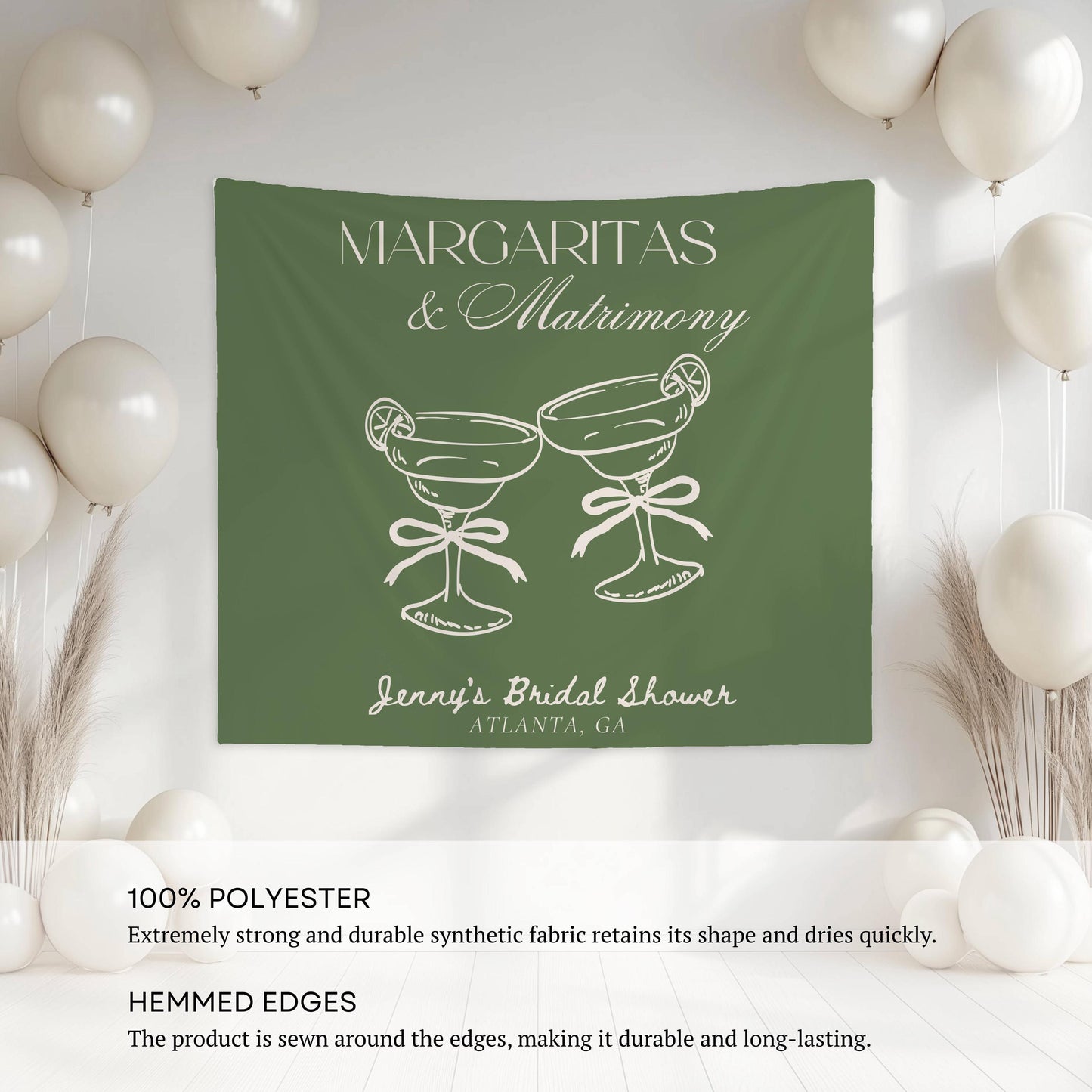 Margaritas and Matrimony Banner: Sage Green Theme Bachelorette Decor, Margarita Bridal Shower Wall Tapestry - LAUMIANstudio