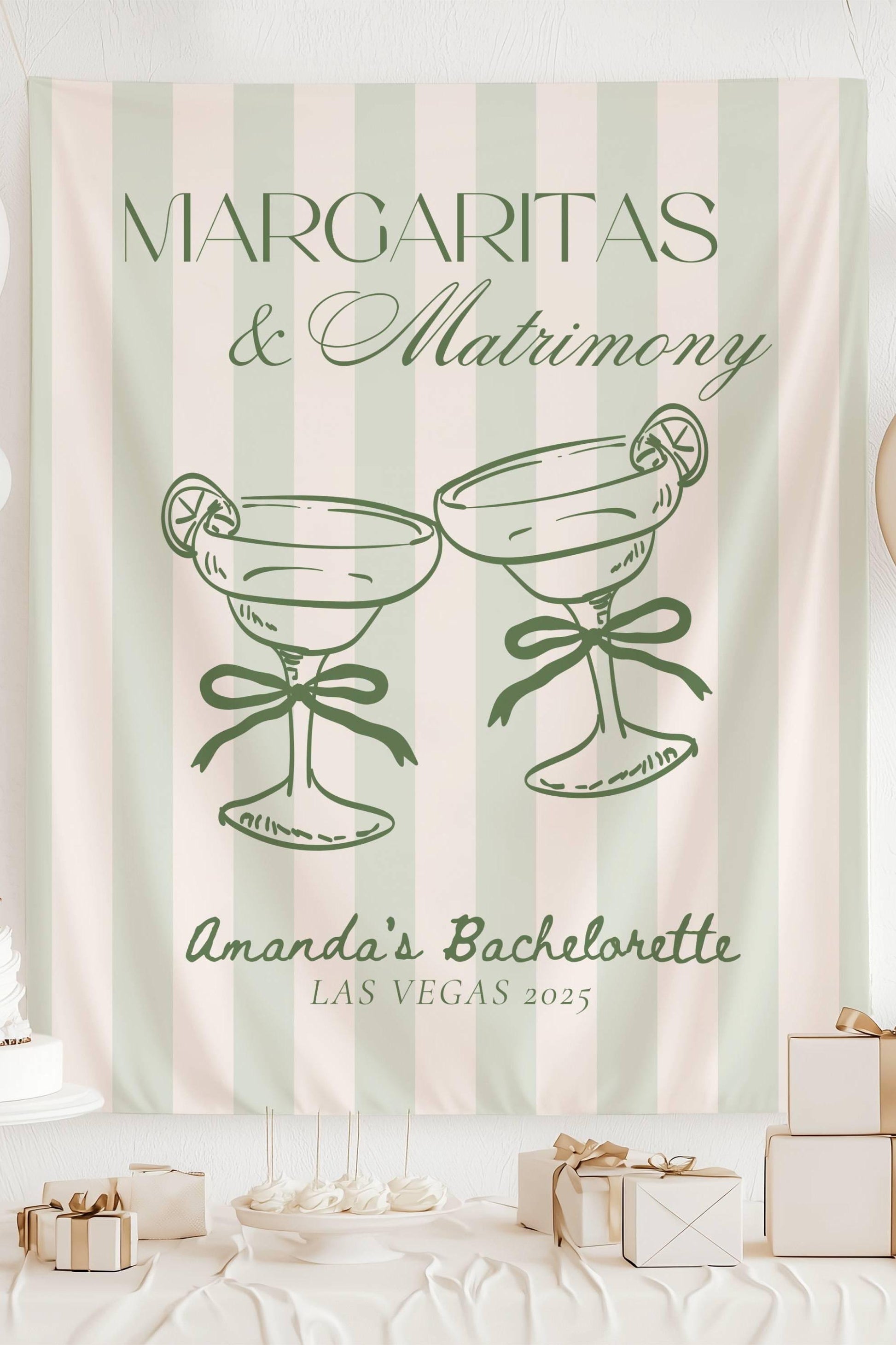 Margaritas and Matrimony Banner: Sage Green Theme Bachelorette Decor, Margarita Bridal Shower Wall Tapestry - LAUMIANstudio