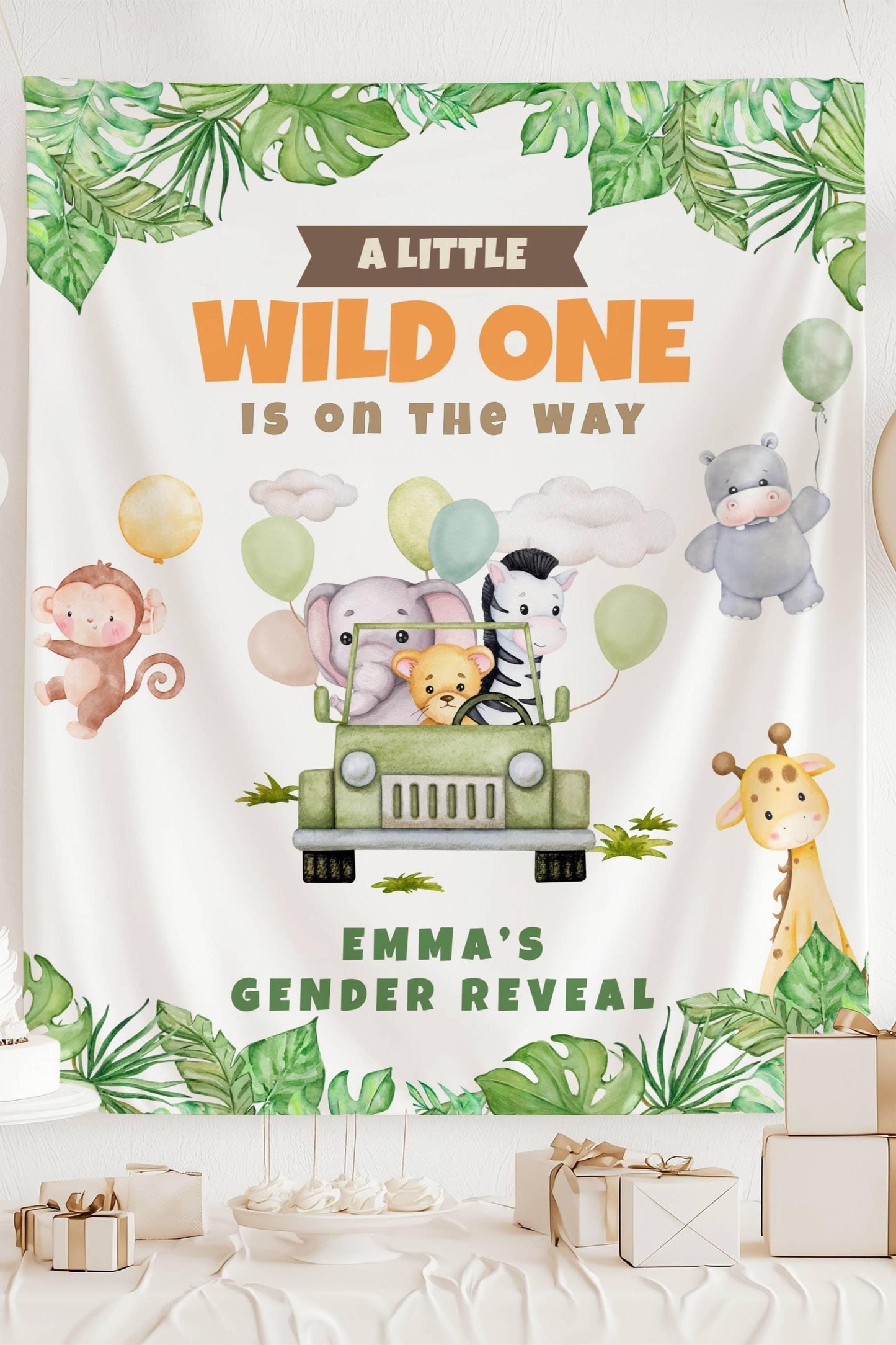 Custom Safari Baby Shower Welcome Sign Little Wild One Backdrop Jungle Safari Shower Decor Giraffe Elephant Lion Backdrop Safari Animal Sign - LAUMIANstudio