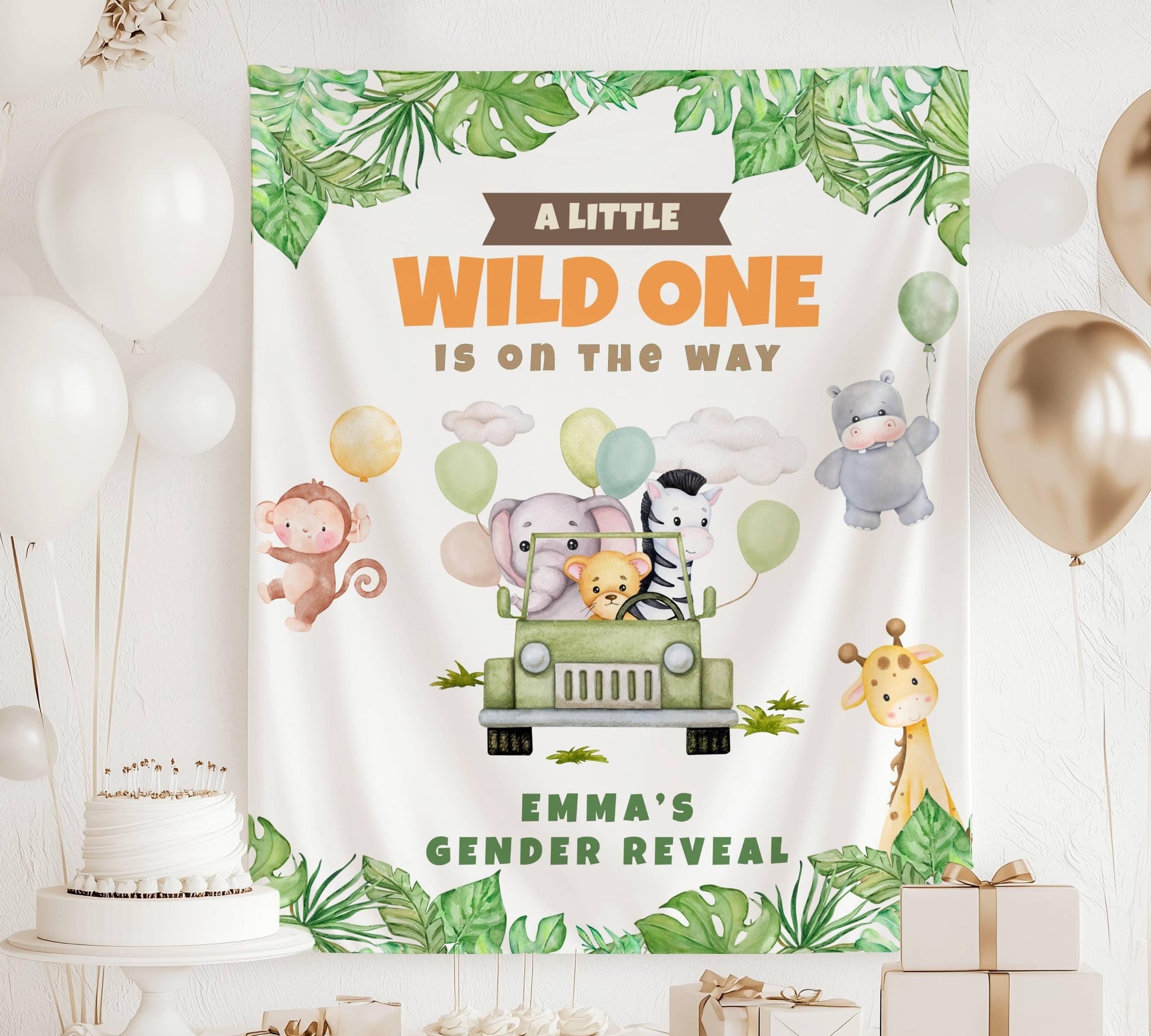 Custom Safari Baby Shower Welcome Sign Little Wild One Backdrop Jungle Safari Shower Decor Giraffe Elephant Lion Backdrop Safari Animal Sign - LAUMIANstudio