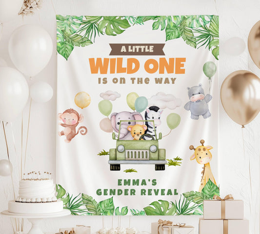 Custom Safari Baby Shower Welcome Sign Little Wild One Backdrop Jungle Safari Shower Decor Giraffe Elephant Lion Backdrop Safari Animal Sign - LAUMIANstudio