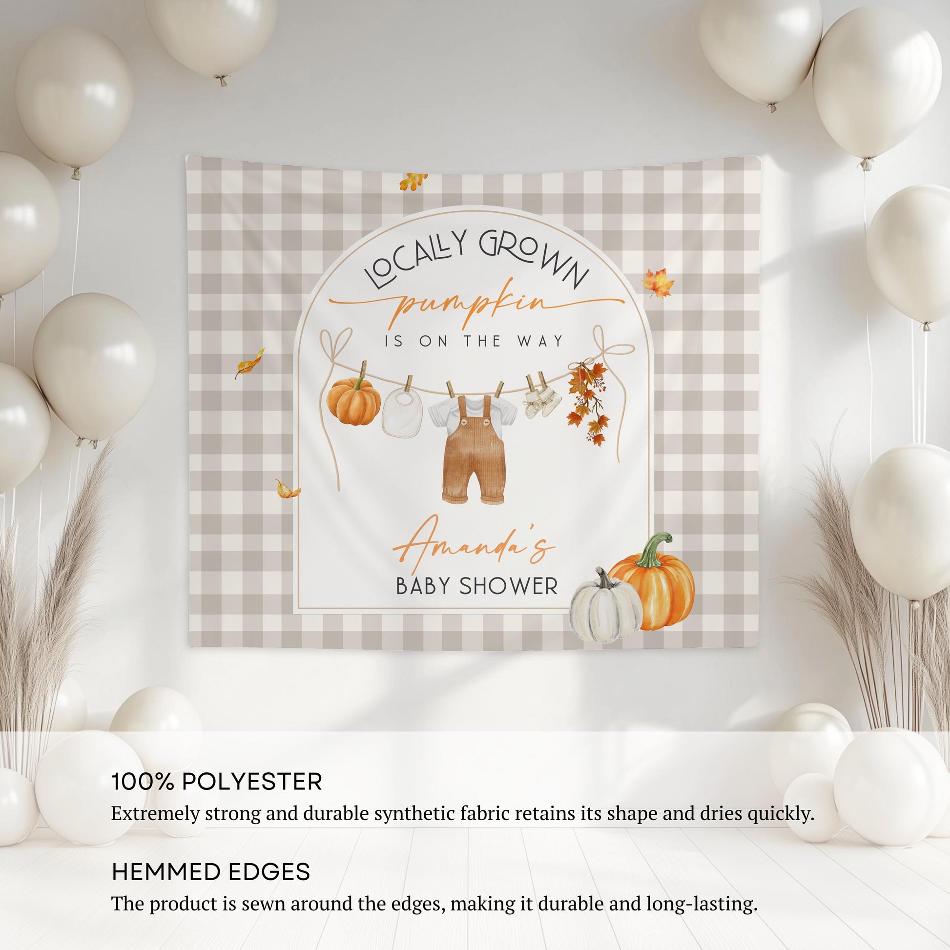 Locally Grown Pumpkin Is On The Way Baby Shower Backdrop Custom Sweet Little Pumpkin Banner Autumn Clothesline Shower Decor Fall Baby Shower - LAUMIANstudio