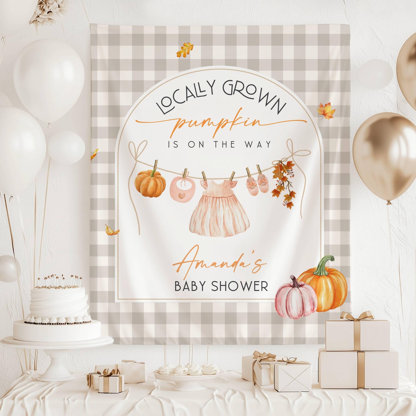 A Sweet Little Pumpkin Is On The Way Banner Baby Girl Pumpkin Shower Decor Pink Fall Baby Sprinkle Backdrop Clothesline Locally Grown Sign - LAUMIANstudio