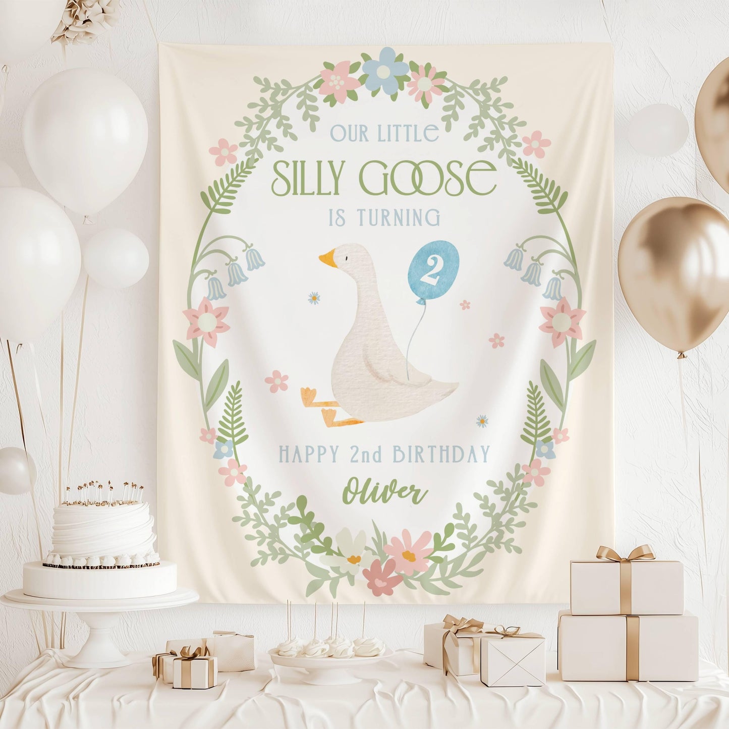 Silly Goose 1st Birthday Banner Silly Goose Birthday Decor Personalized Boy 2nd Birthday Backdrop Funny Goose Birthday Party Welcome Sign - LAUMIANstudio