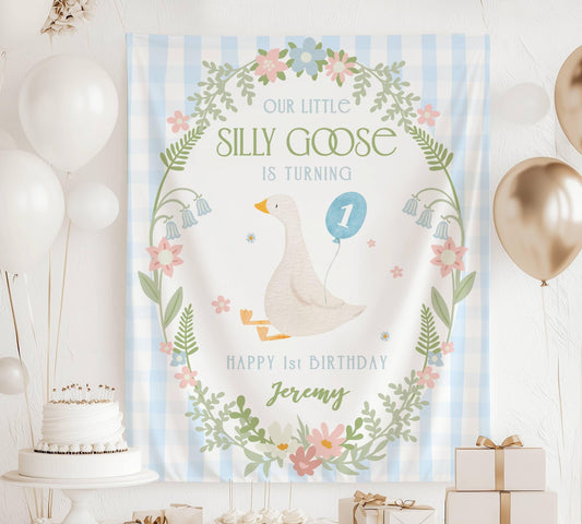 Silly Goose 1st Birthday Banner Silly Goose Birthday Decor Personalized Boy 2nd Birthday Backdrop Funny Goose Birthday Party Welcome Sign - LAUMIANstudio