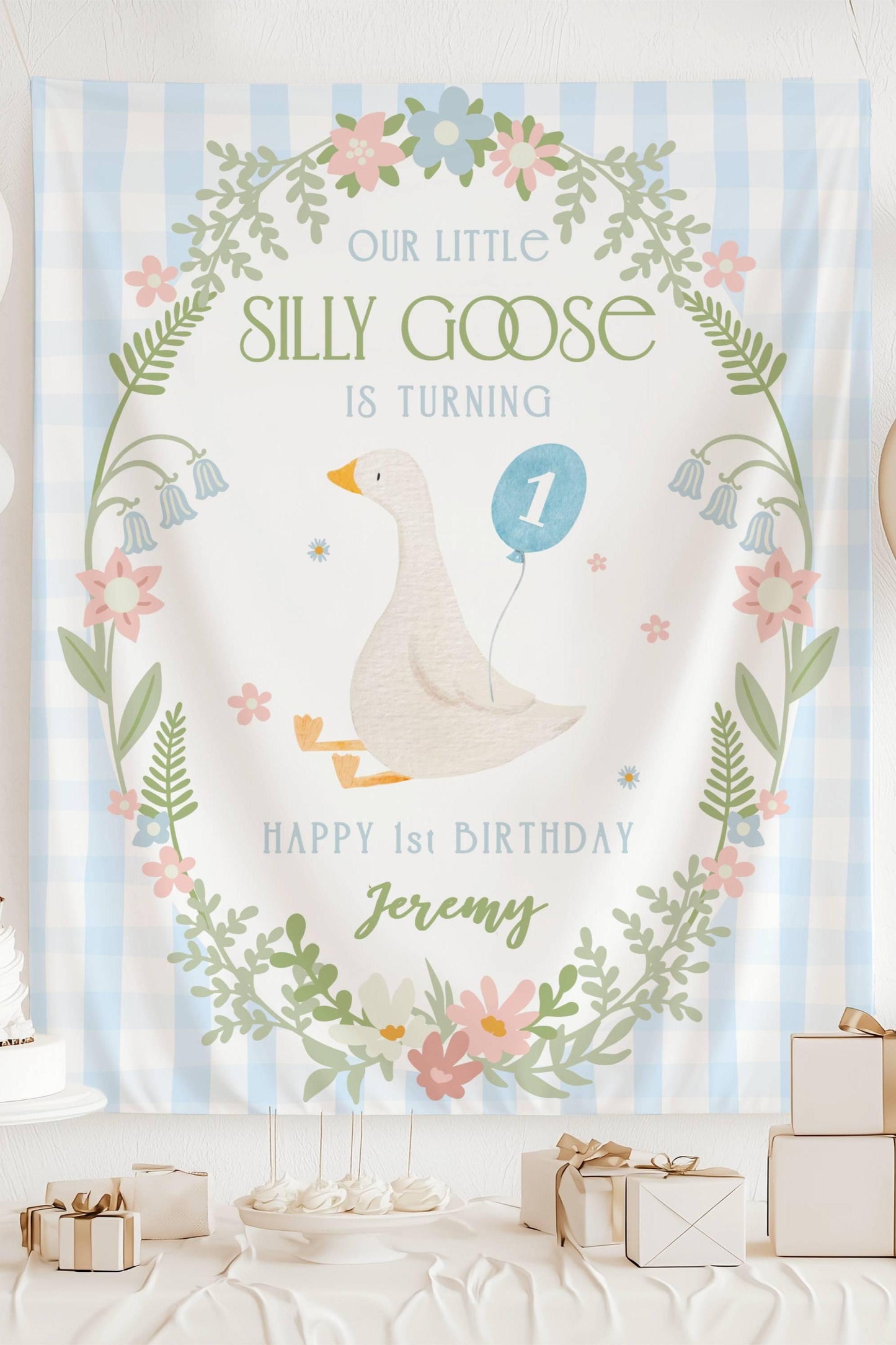 Silly Goose 1st Birthday Banner Silly Goose Birthday Decor Personalized Boy 2nd Birthday Backdrop Funny Goose Birthday Party Welcome Sign - LAUMIANstudio