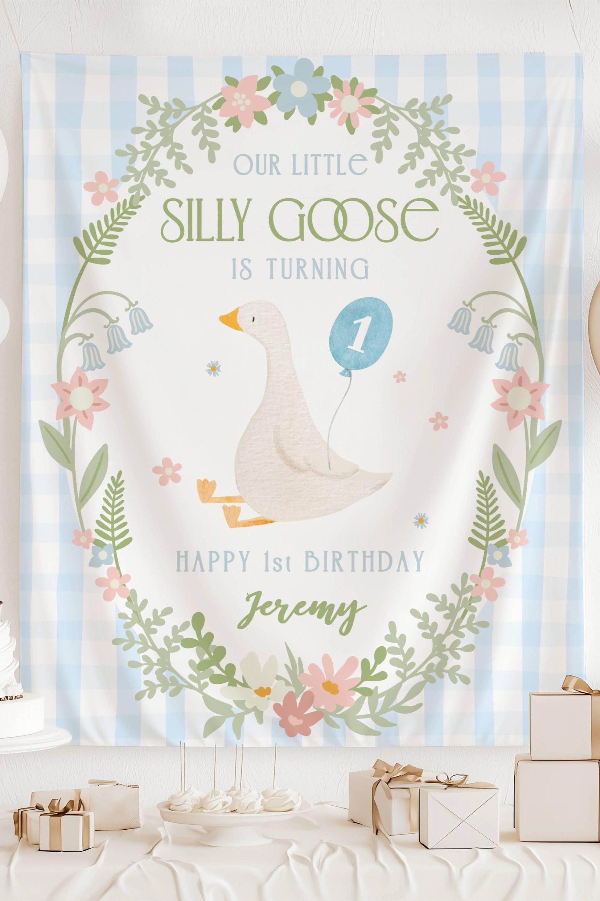 Silly Goose 1st Birthday Banner Silly Goose Birthday Decor Personalized Boy 2nd Birthday Backdrop Funny Goose Birthday Party Welcome Sign - LAUMIANstudio