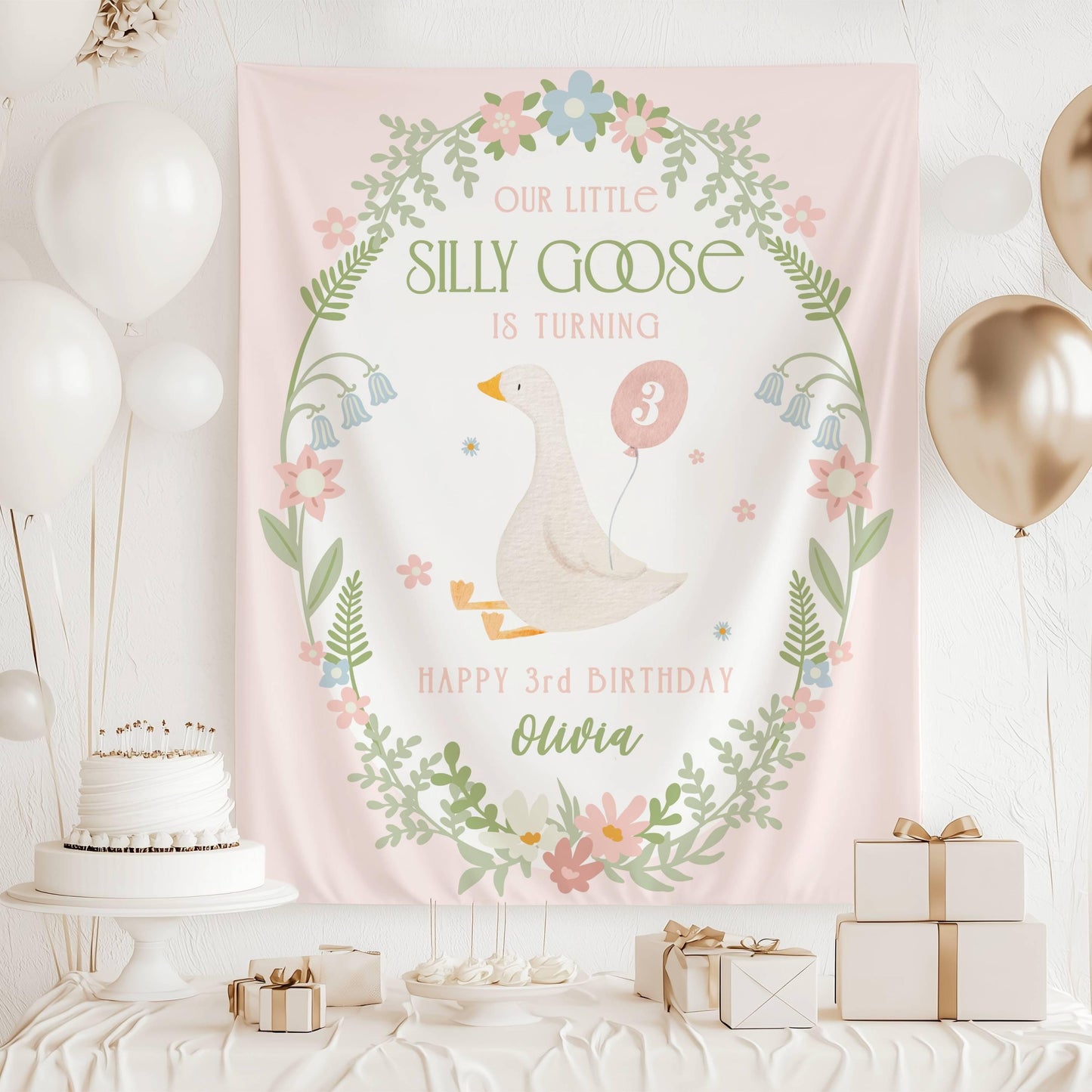 Pink Silly Goose Birthday Decor Silly Goose 1st Birthday Party Banner Custom Baby Girl 2nd Birthday Backdrop Funny Goose Birthday Party Sign - LAUMIANstudio