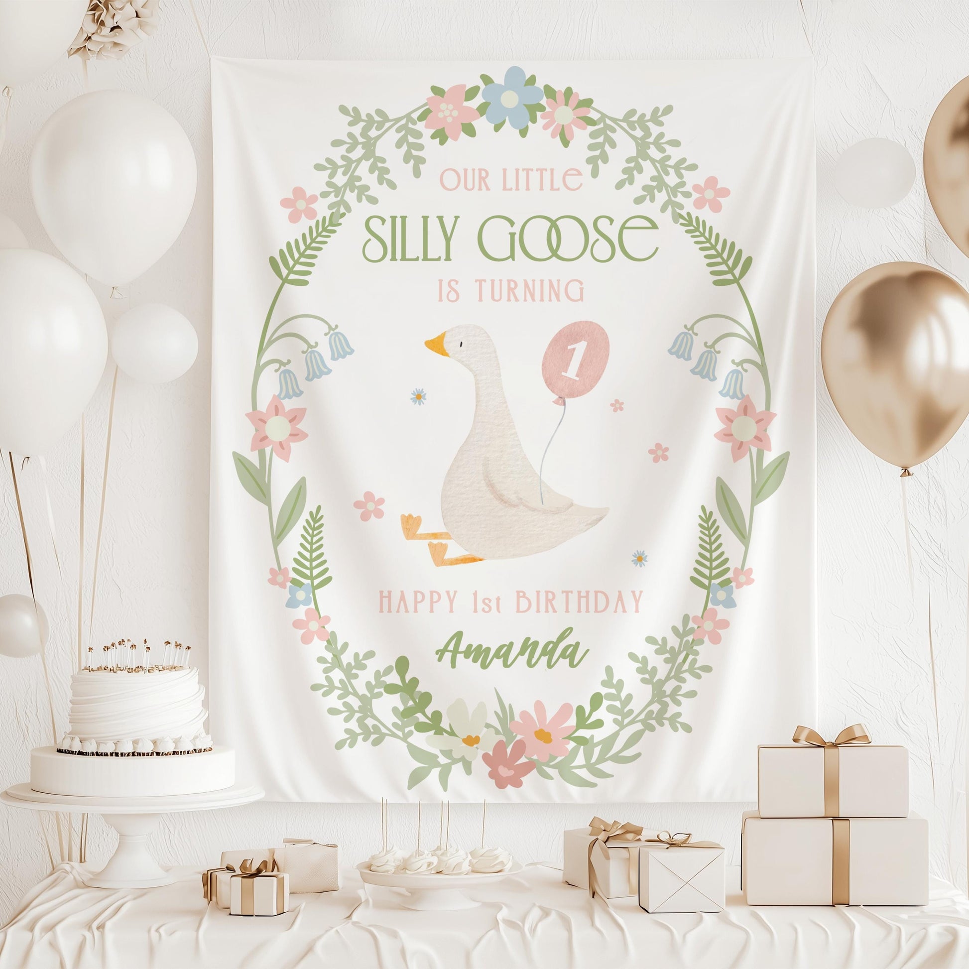 Pink Silly Goose Birthday Decor Silly Goose 1st Birthday Party Banner Custom Baby Girl 2nd Birthday Backdrop Funny Goose Birthday Party Sign - LAUMIANstudio