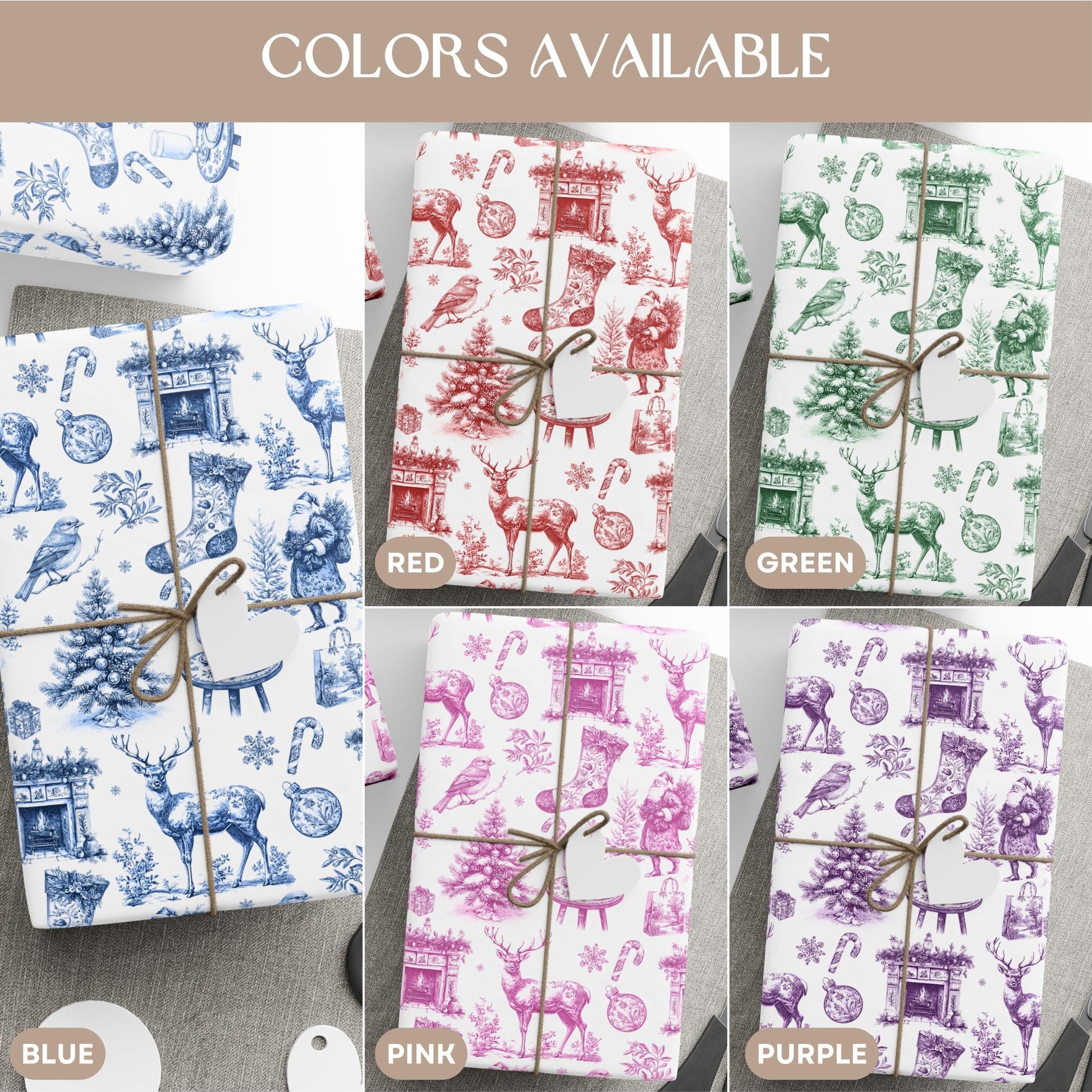 Red Christmas Toile Wrapping Paper Red Christmas Gift Wrap Classic Christmas French Toile Wrapping Paper Vintage Holiday Wrapping Paper - LAUMIANstudio