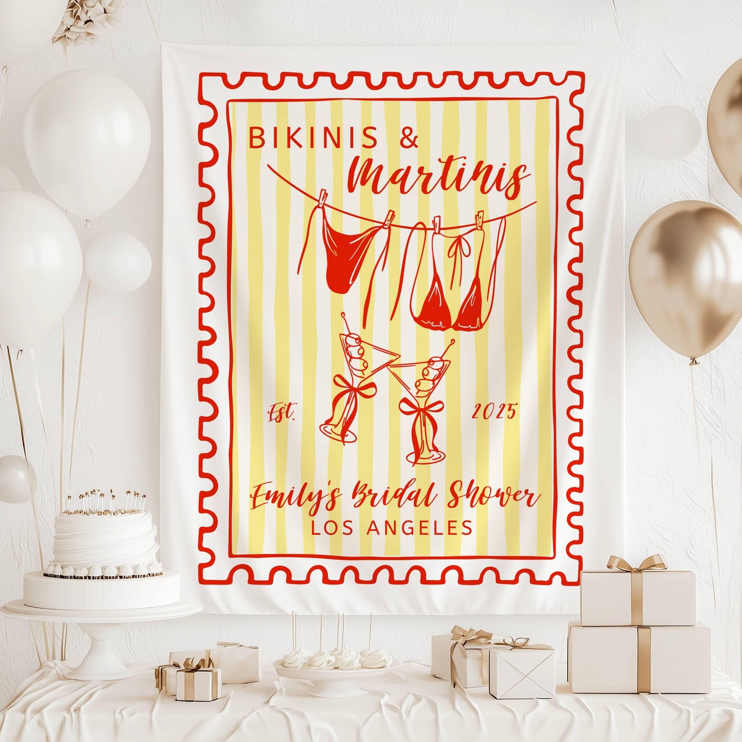 Trendy Bachelorette Banner Bikinis and Martinis Backdrop Beach Bach Banner Custom Amalfi Coast Bridal Shower Welcome Sign Cocktail Decor - LAUMIANstudio