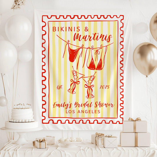 Trendy Bachelorette Banner Bikinis and Martinis Backdrop Beach Bach Banner Custom Amalfi Coast Bridal Shower Welcome Sign Cocktail Decor - LAUMIANstudio
