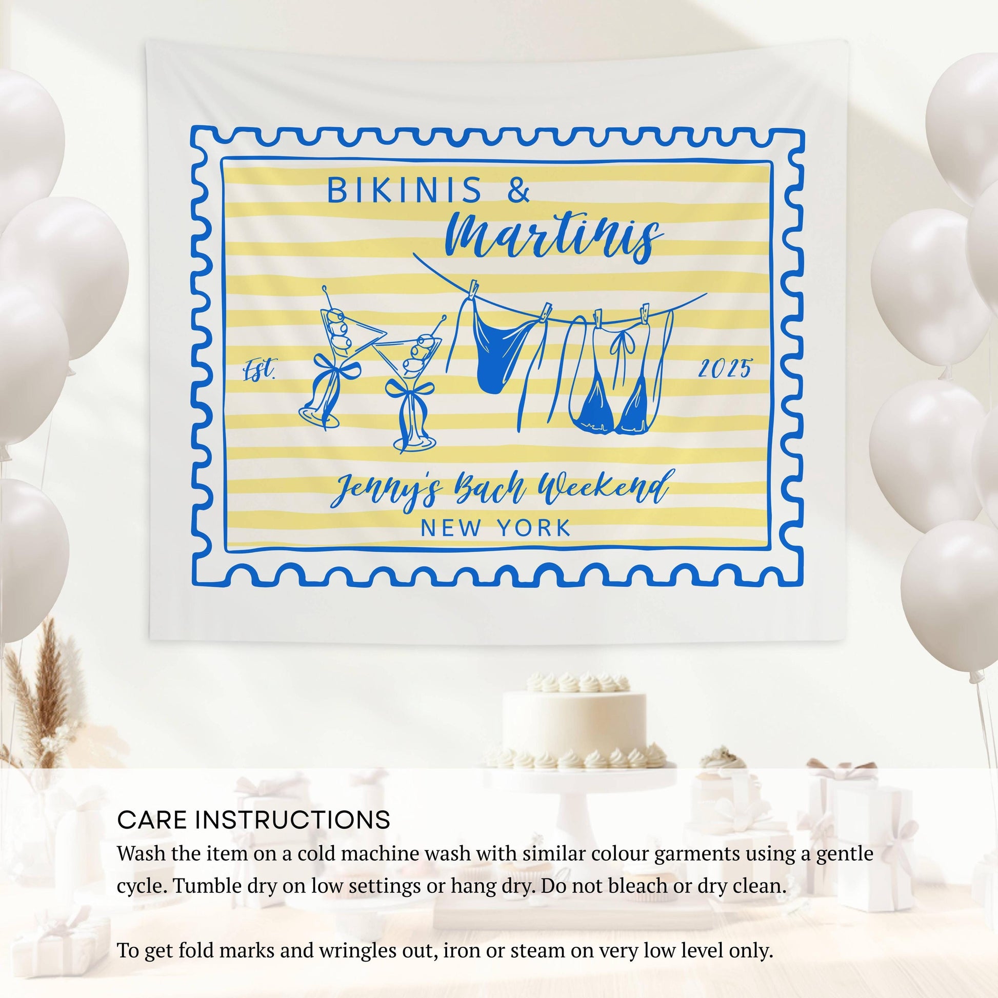 Bikinis Martinis Bachelorette Banner Coastal Summer Bridal Shower Decor Bikinis Martinis Banner Stamp Custom Backdrop Bikinis Martinis Sign - LAUMIANstudio