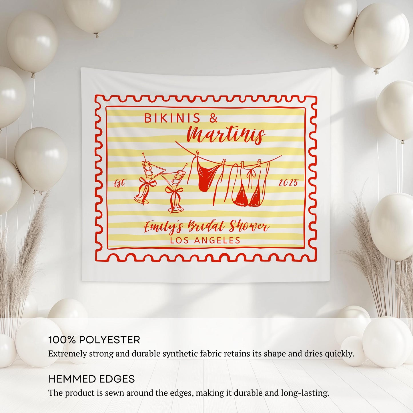 Bikinis Martinis Bachelorette Banner Coastal Summer Bridal Shower Decor Bikinis Martinis Banner Stamp Custom Backdrop Bikinis Martinis Sign - LAUMIANstudio